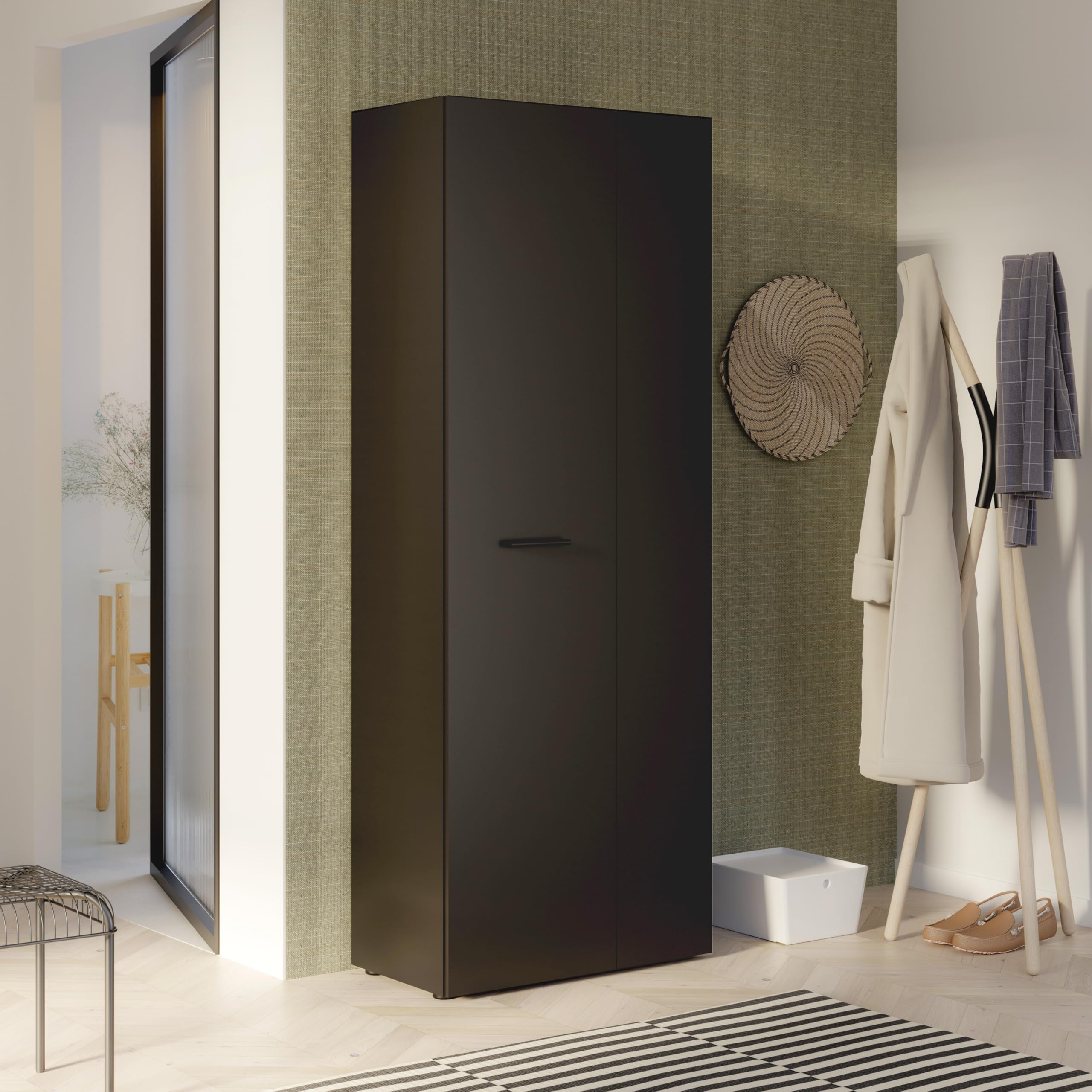 AVANTI TRENDSTORE - Feena - Armadio multiuso a 2 ante battenti con 3 ripiani, in legno laminato di colore nero. Dimensione LAP 68,7x181,1x36,5 cm
