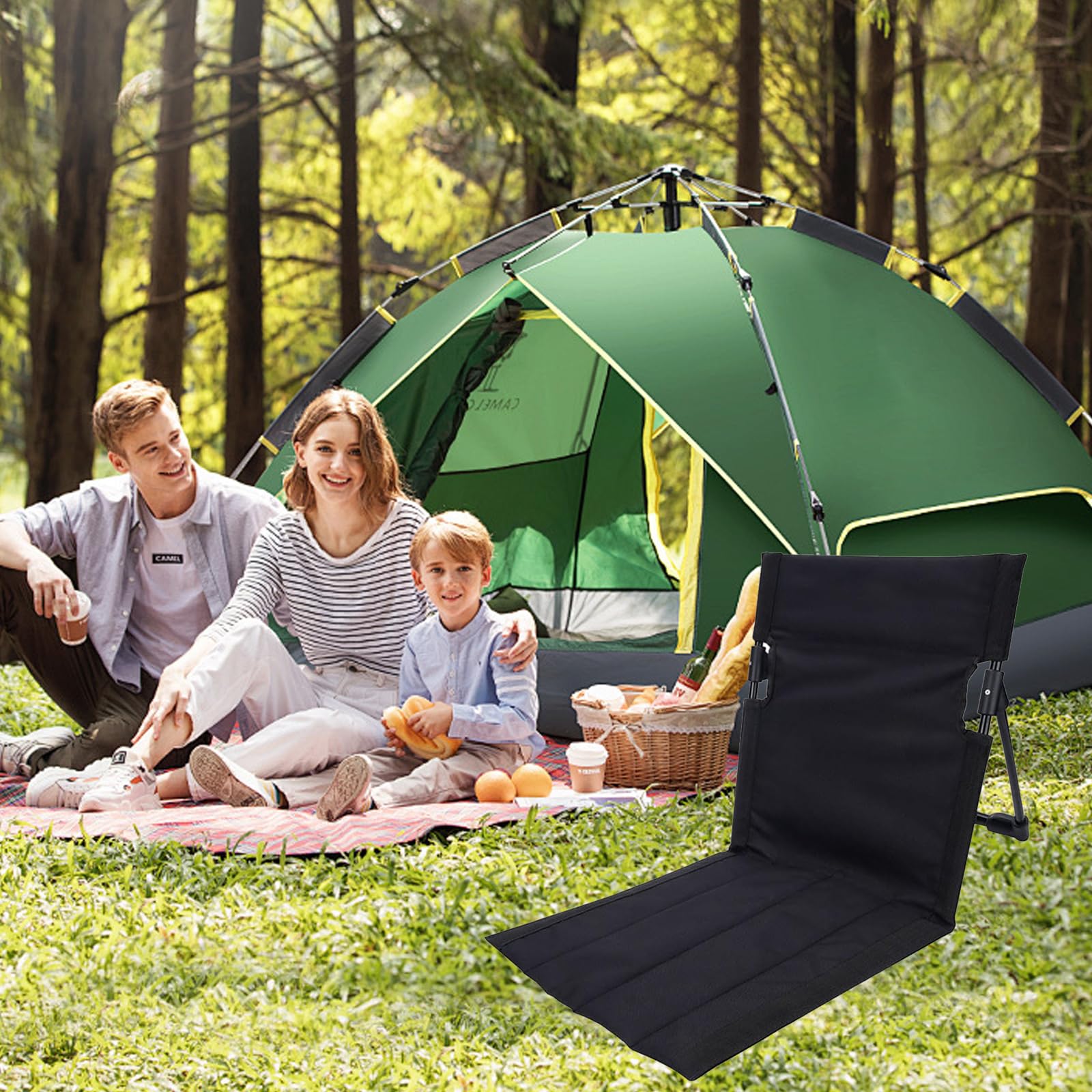 Campingstuhl Faltbar,Strandstuhl Klappbar 38x39.5CM,Bodenstuhl mit Rückenstütze,Sitzunterlage Outdoor,Bodenstuhl Gefaltetes Sitzkissen,Strandkorb mit Rückenlehne,für Picknick Angeln Wandern Camping