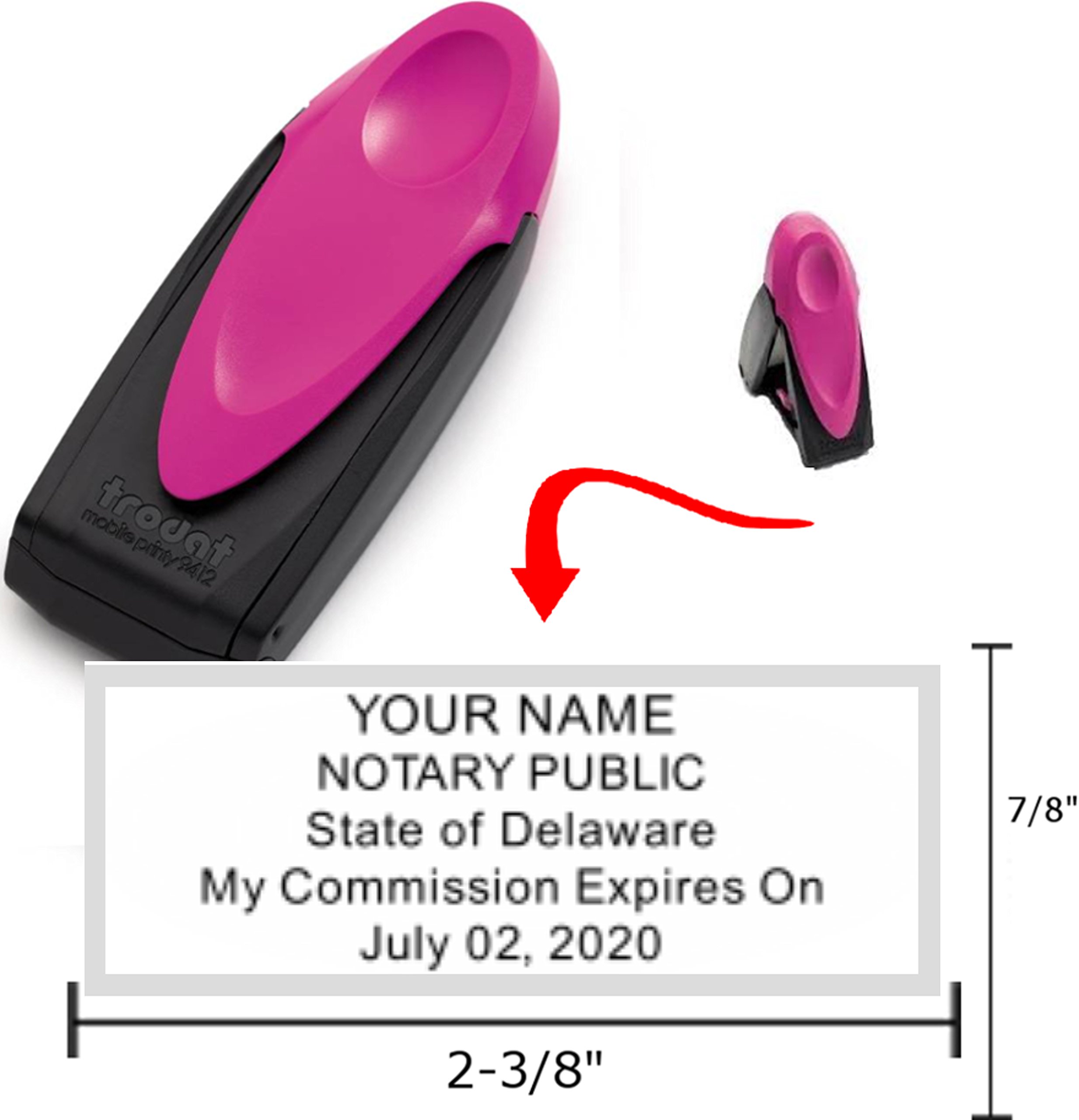 Pink Exclusive Mobile Notary Pocket Stamp | Delaware