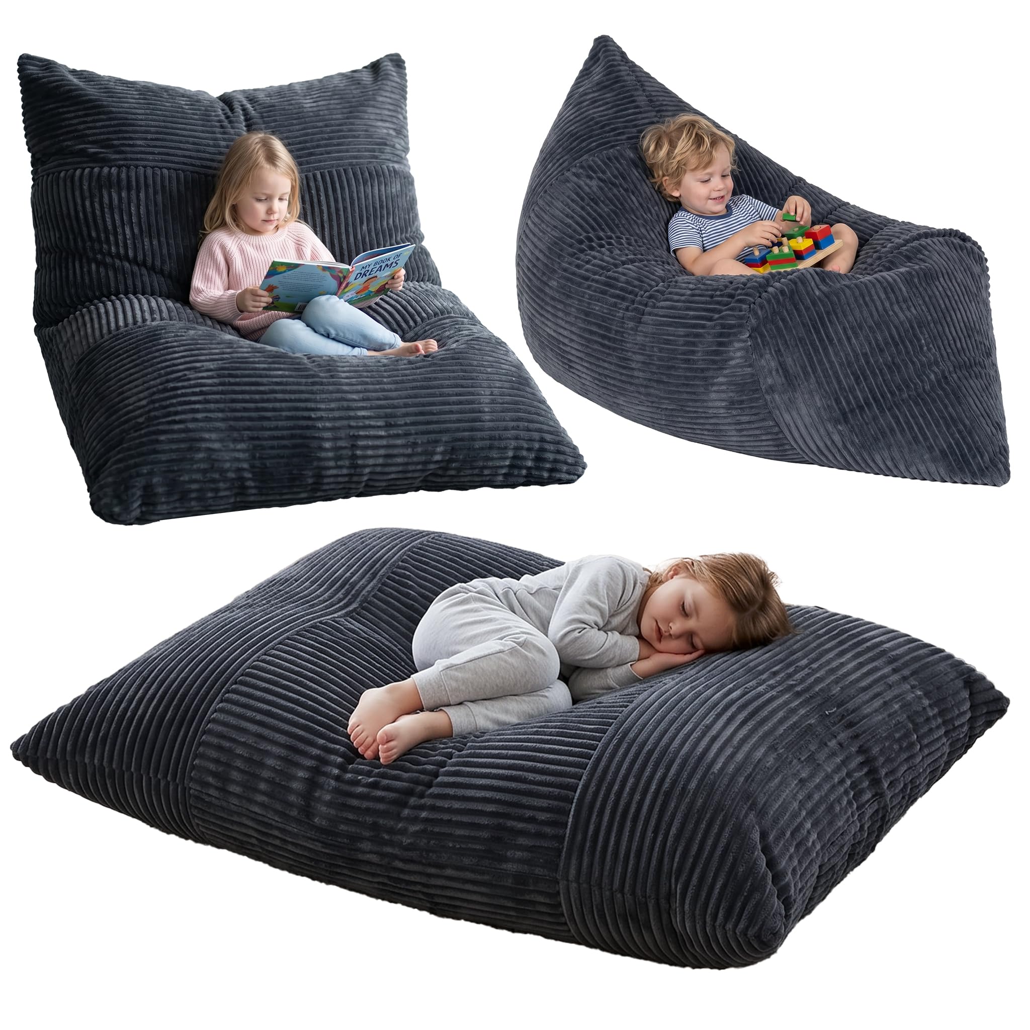 BRINJOY 3 in 1 Kids Bean Bag Chair Bed, Bed Bean Bag Sofa