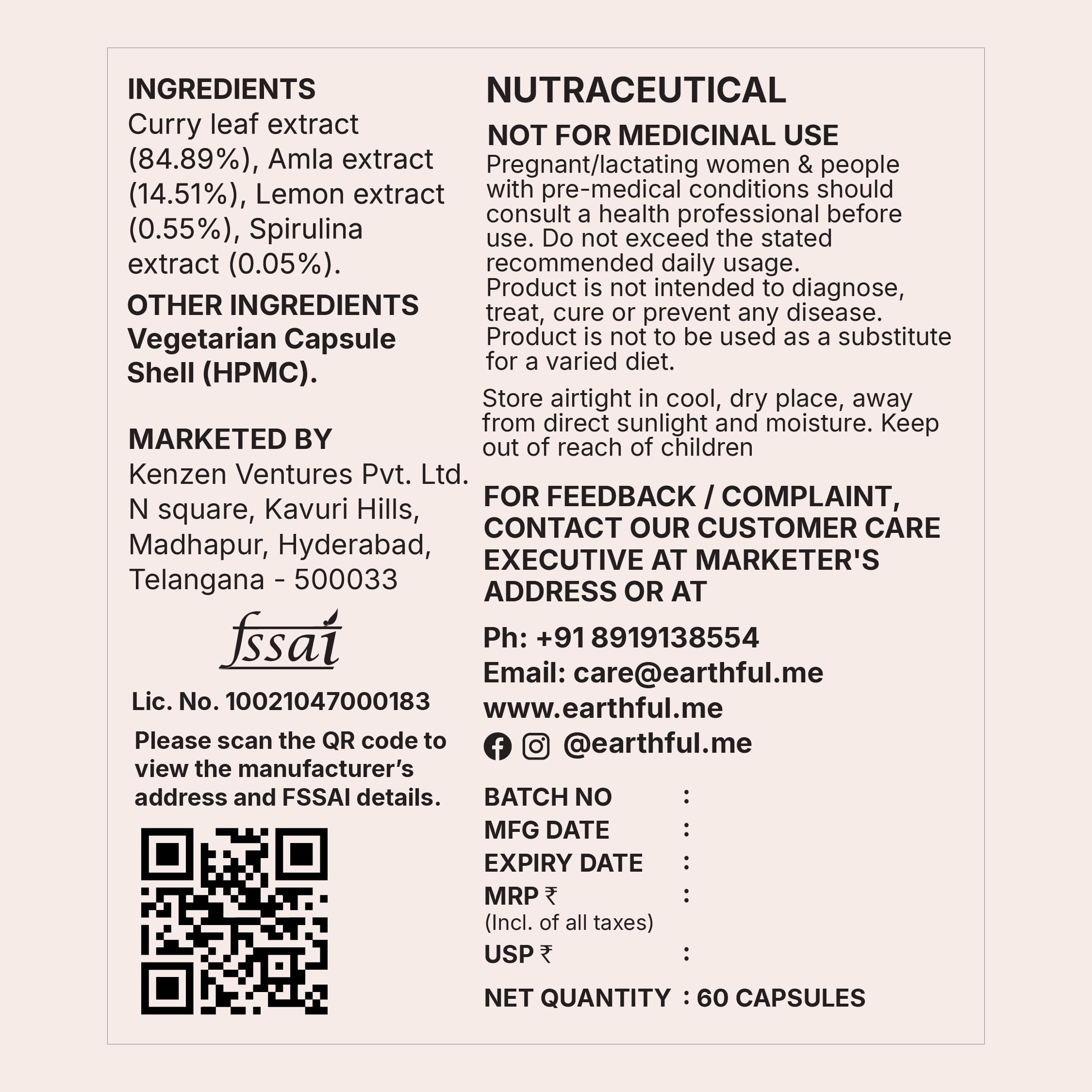 Earthful Iron | Supplement from Curry Leaves | Helps Fight Deficiency, Tiredness & Fatigue | With Iron, Folate, B12 & Natural Vitamin C | Made with Curry Leaf, Amla & Spirulina - 60 Capsules — Amazon image 4