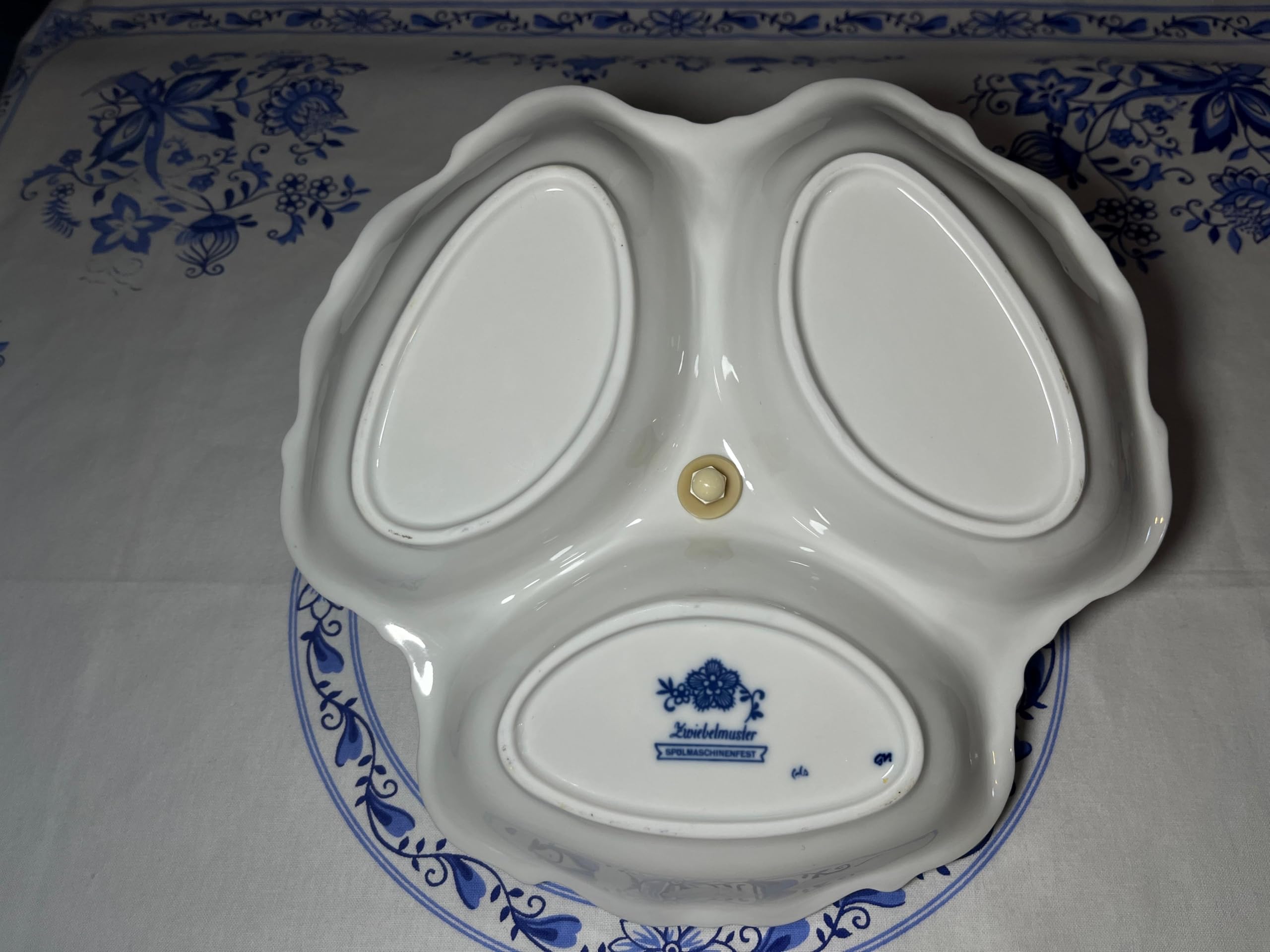 Generisch Triptis Porzellan Zwiebelmuster Kabarett/Schale mit 3 Fächern und Henkel, spülmaschinenfest, Dm. 25 cm