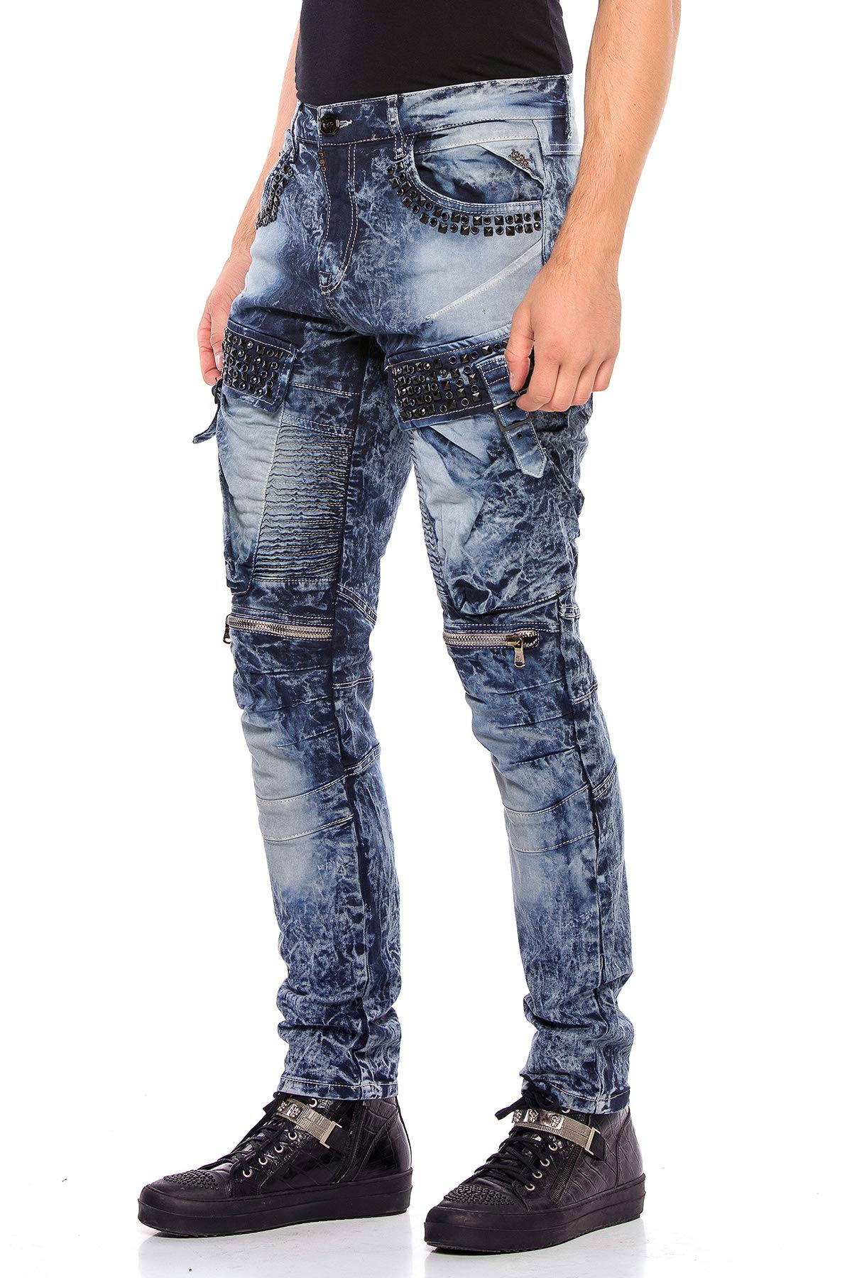 Cipo & Baxx Pantalones vaqueros para hombre, de corte ajustado, con remaches y patrón acanalados