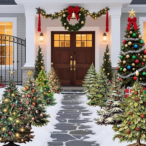 Miniatura 4 de 18 piezas de decoración de árbol de Navidad al aire libre, letreros de patio de árbol de Navidad con estacas, letreros de césped retro de Navidad