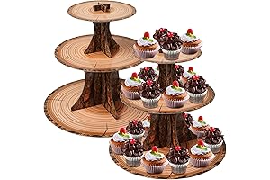 2 Packs 3-Tier Hexagonal Woodland Wood Cupcake Tower