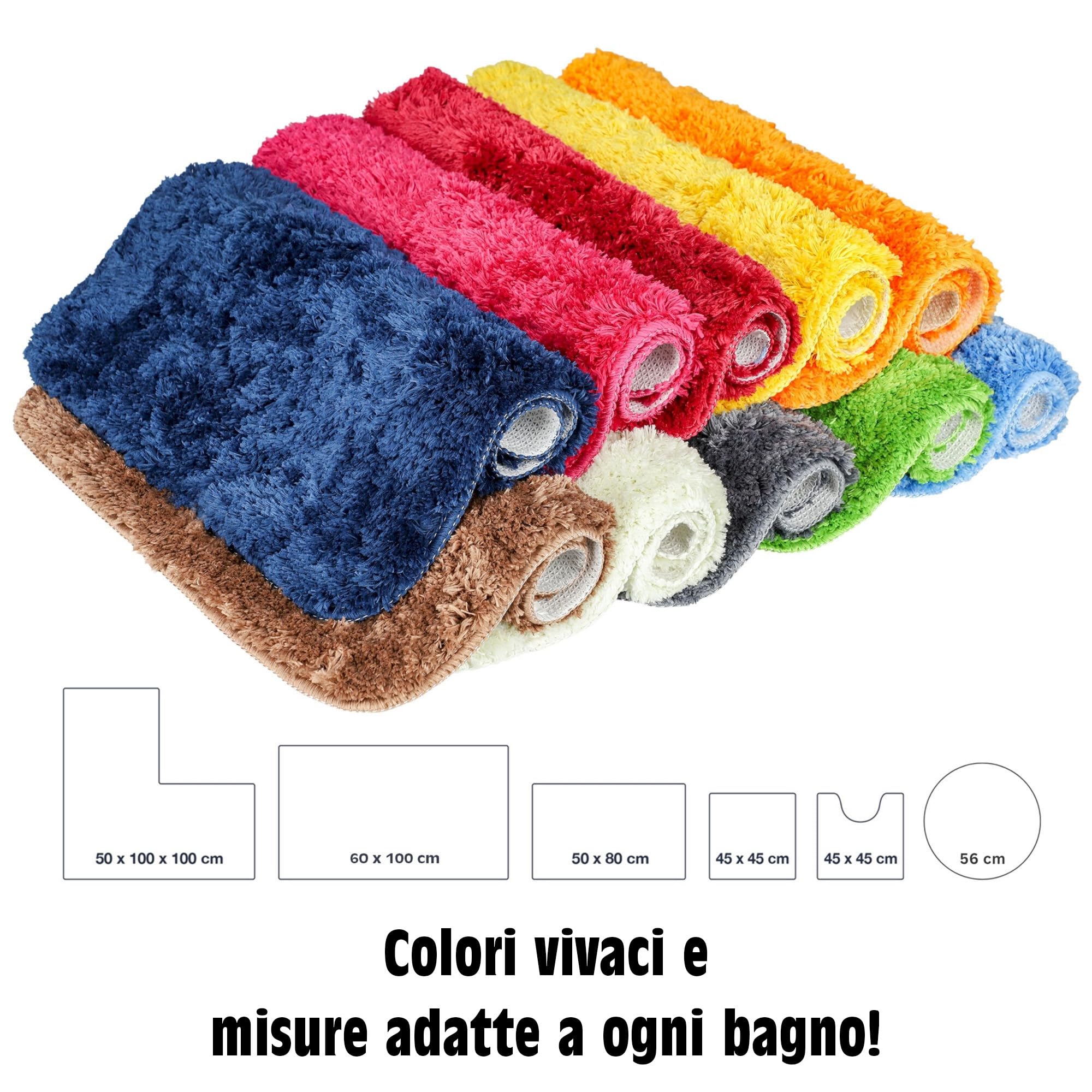 Tappeto bagno rotondo Ø 56 cm, microfibra shaggy a pelo lungo, grigio, antiscivolo e assorbente, lavabile in lavatrice 30°C e asciugabile a bassa temperatura, adatto a riscaldamento a pavimento