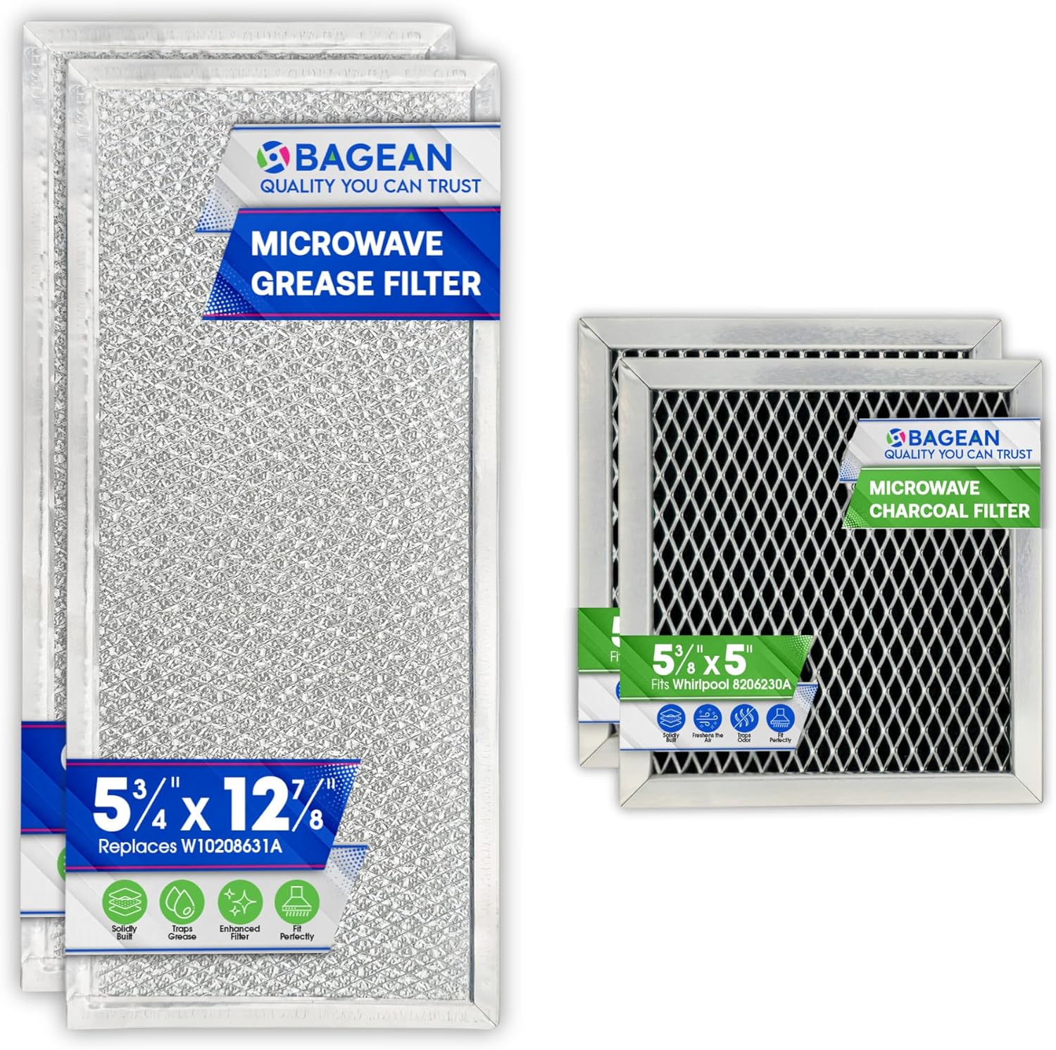 Bagean Grease Microwave Vent Filter W10208631A and Charcoal 8206230A Whirlpool Microwave Filter Replacement Combo Pack - Aluminum Mesh and Carbon Filters Combo Pack Refresh The Kitchen Stove Oven Air