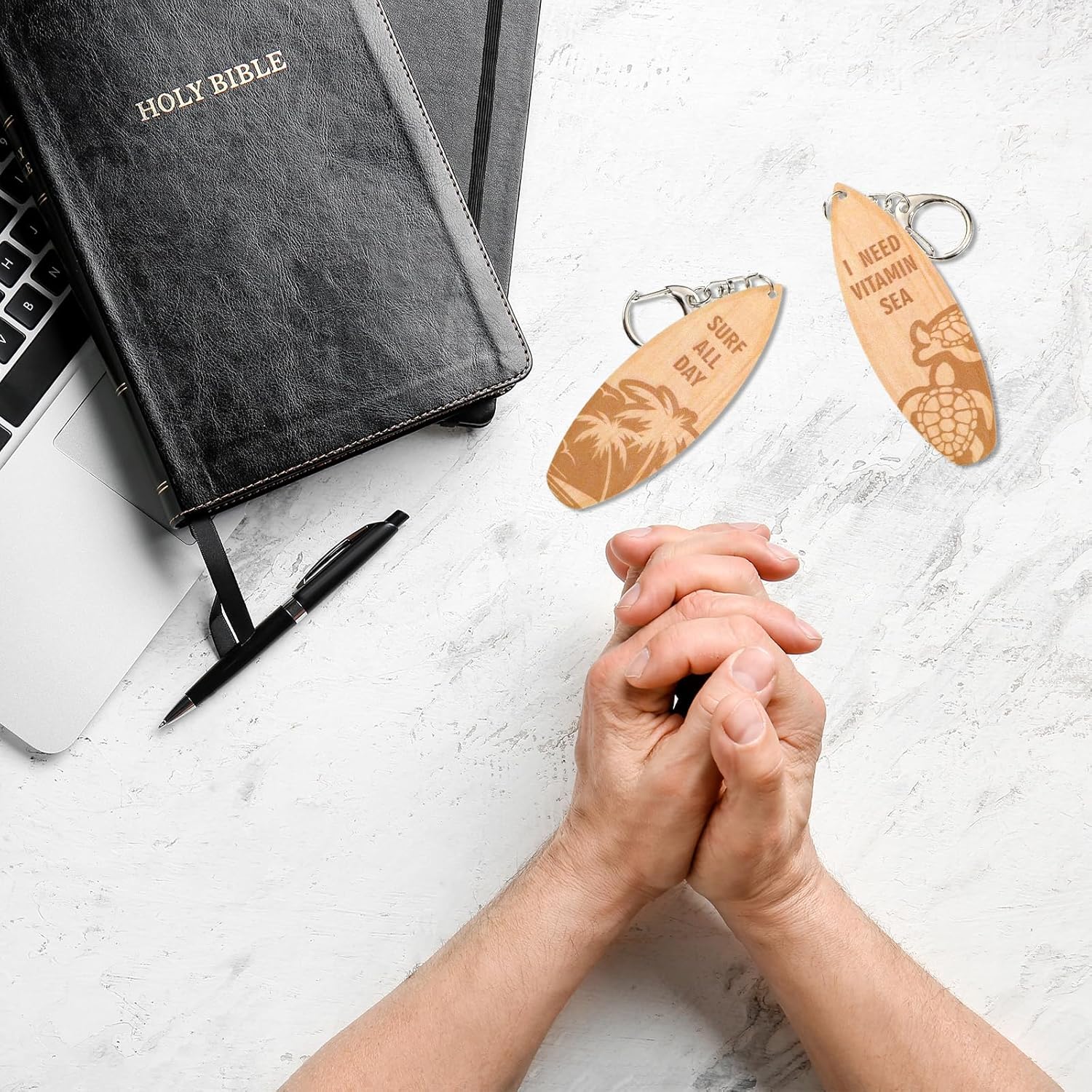 Bucherry 36 Pcs Beach Summer Party Favors Keychain Gifts Bulk Wooden Surfboard Sea Turtle Coconut Tree Christian Religious Key Ring for Hawaiian Luau Florida Bahamas Souvenirs Supplies(Ocean Style) - Image 7