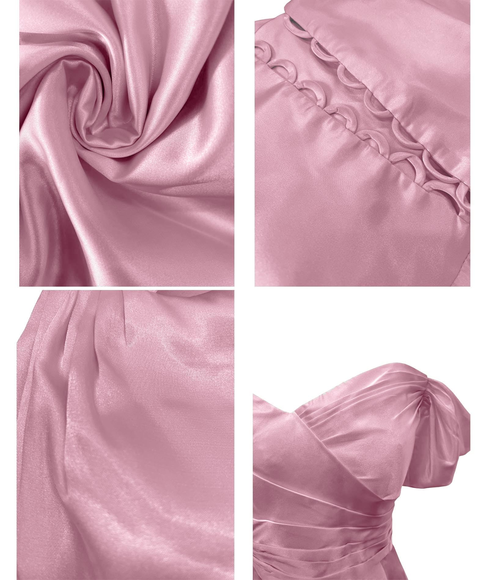 ECDAHICC Vestido de dama de honor sin hombros para mujer, de satén, con abertura larga, elegante, formal, línea A, vestido de boda y fiesta