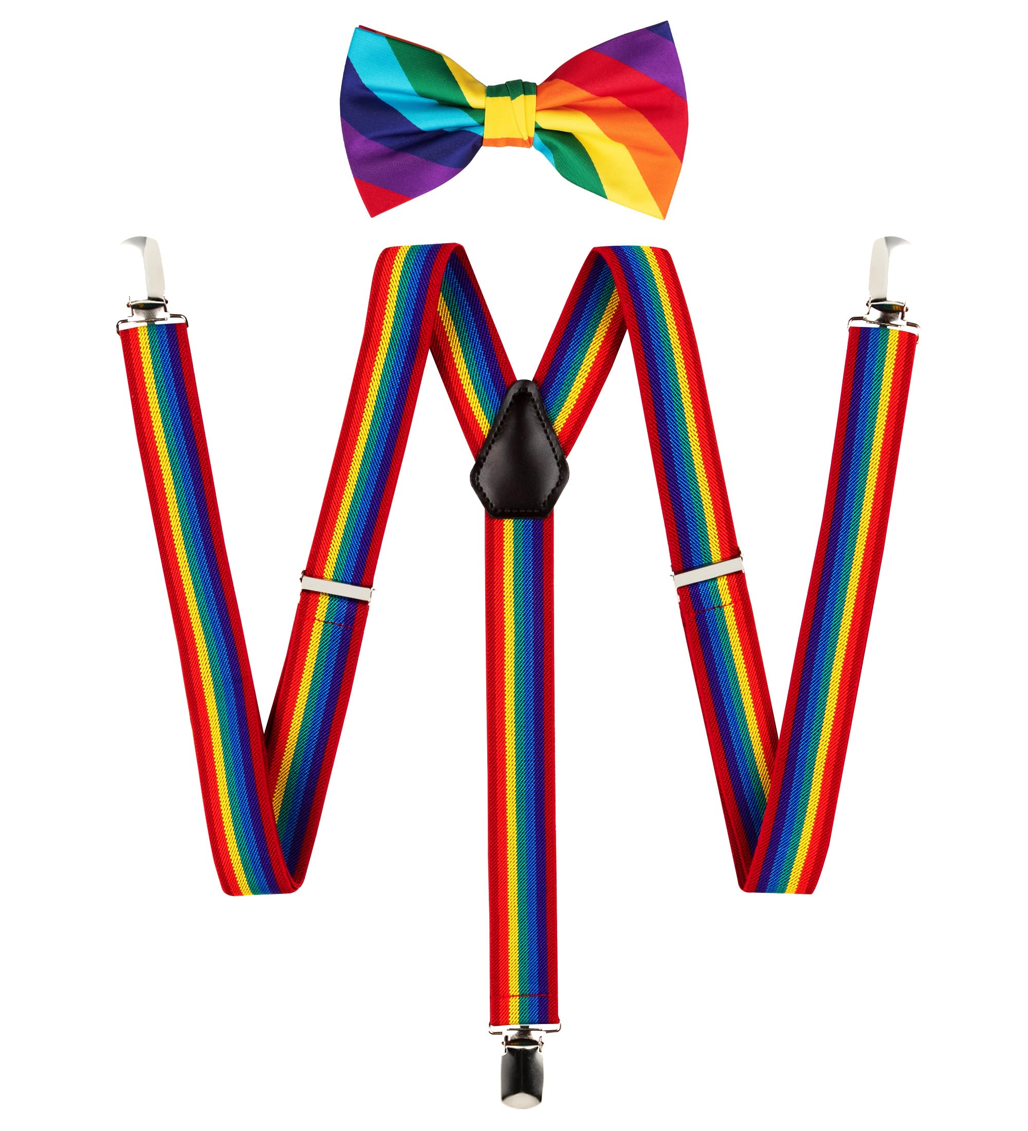 TIE G Solid Color Men's Suspender + Woven Bow Tie Set for Wedding : Vivid Color, Adjustable Brace, Strong Clip, Elastic Band