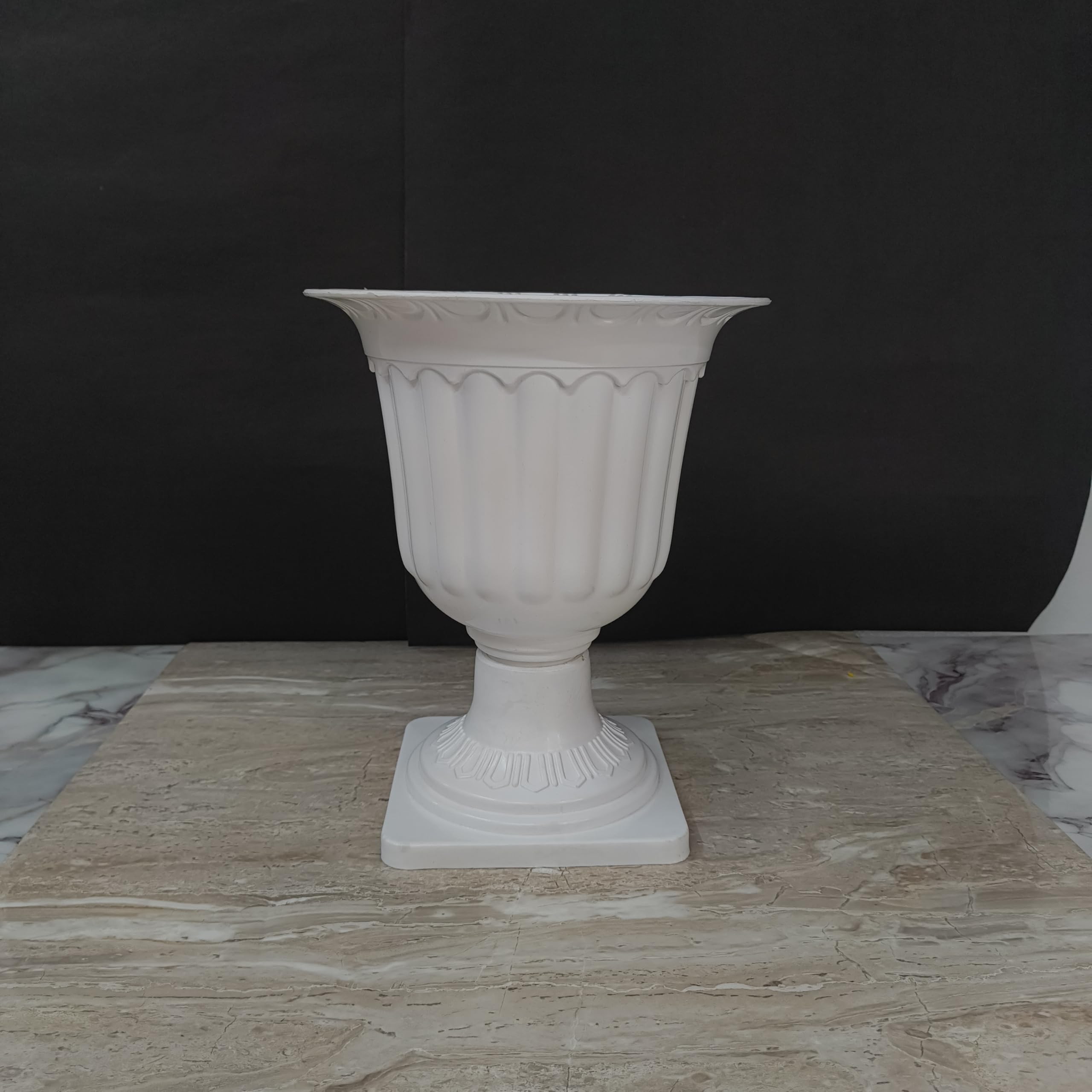 White Decorative Planter/Vase, 10 Inch Plastic Pot for Artificial Flowers, Classical Italian Style Pedestal Vase (1, White)-image-24