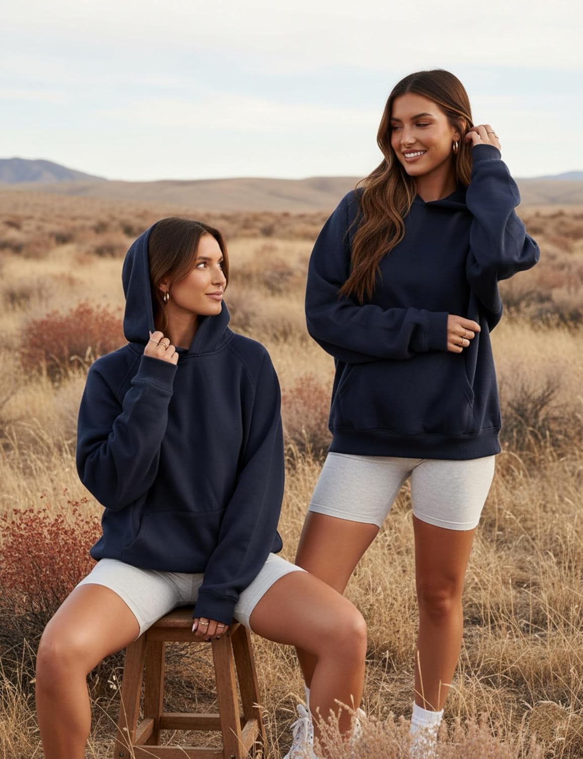 Womens Oversized Hoodies Sweatshirt Basic Solid Long Raglan Sleeves Loose Fleece Hooded Pullover With Kangaroo Pocket - Image 2