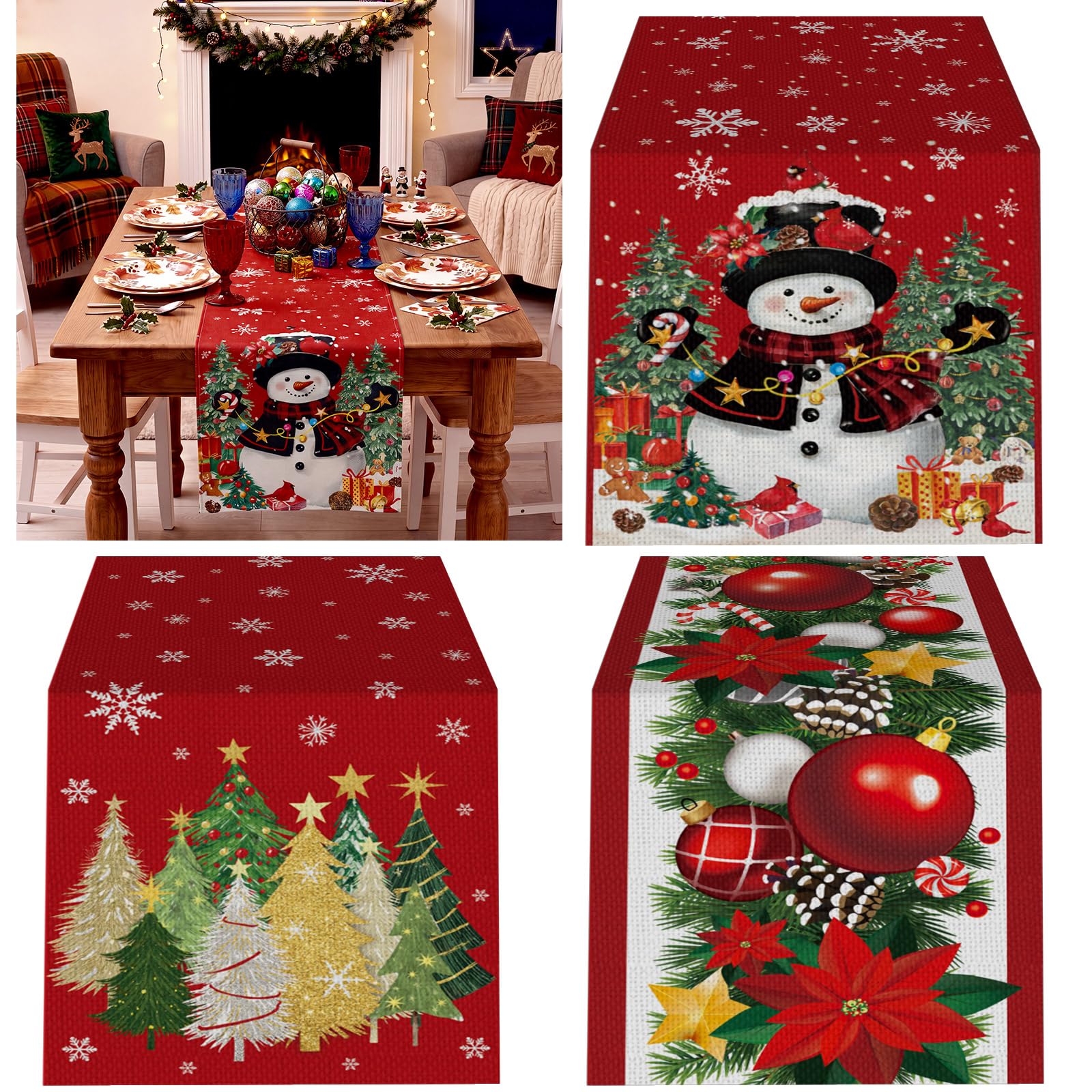Gilprop 3 Pcs Christmas Table Runners Snowman Tree Table Decor, 13x72 Inch