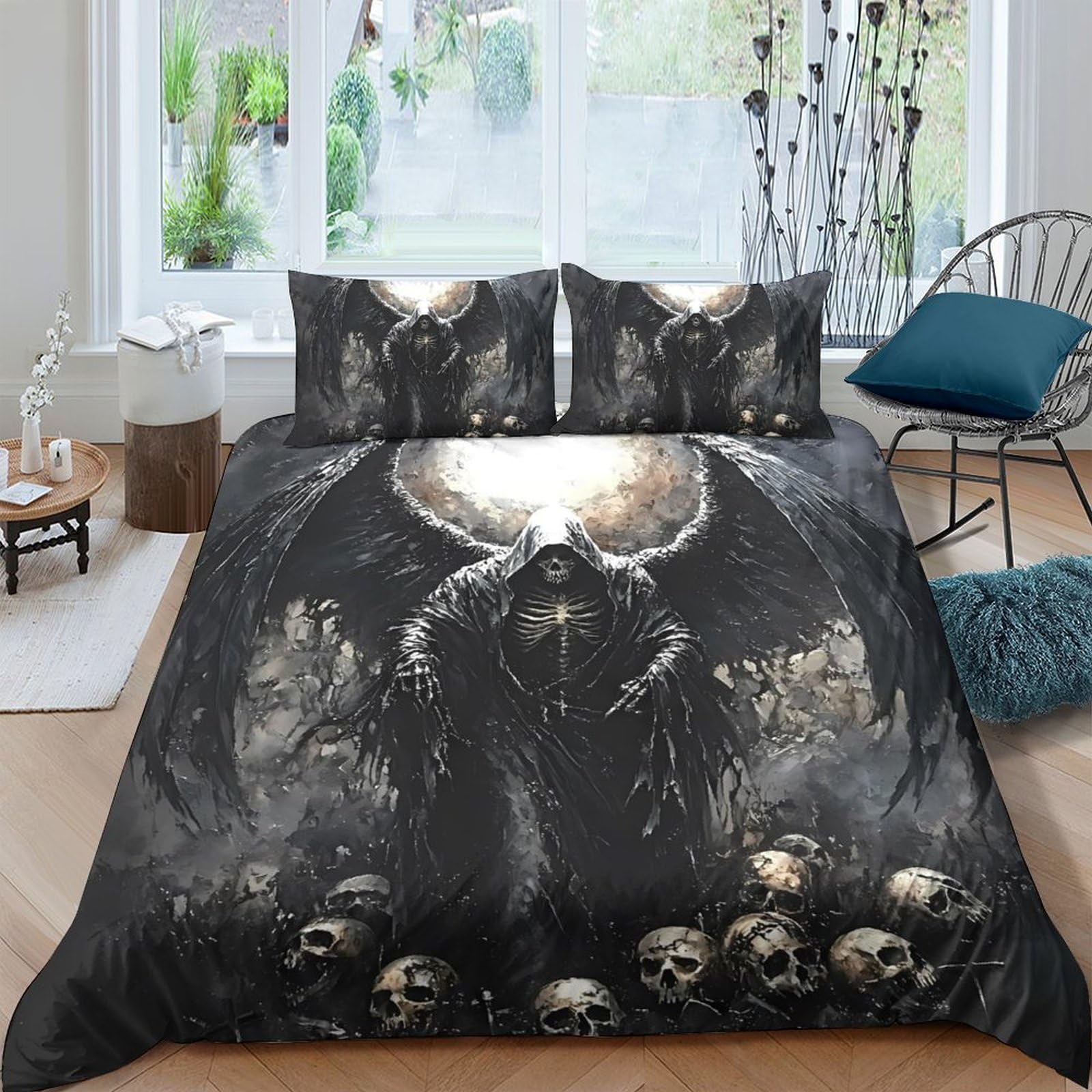 Ctjqhvkz Style-4 3D Printed Skull Art Fitted Sheet Microfiber Bedroom Decor Gothic Skeleton Mattress Cover For Home Guest Room Single（135X200cm）
