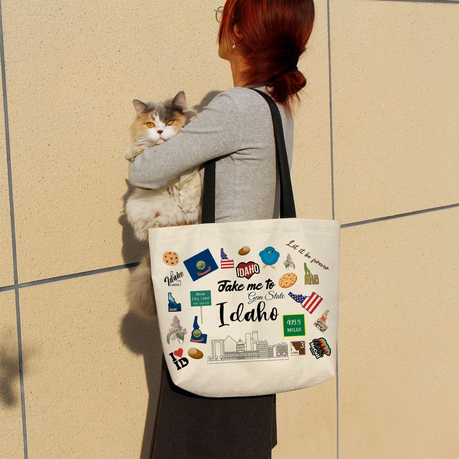 Take Me To Idaho Tote Bag Reusable Grocery Bags Aesthetic Shopping Shoulder Handbag with Interior Pocket Lightweight & Washable Stylish Idaho Travel Present for Women - Image 2