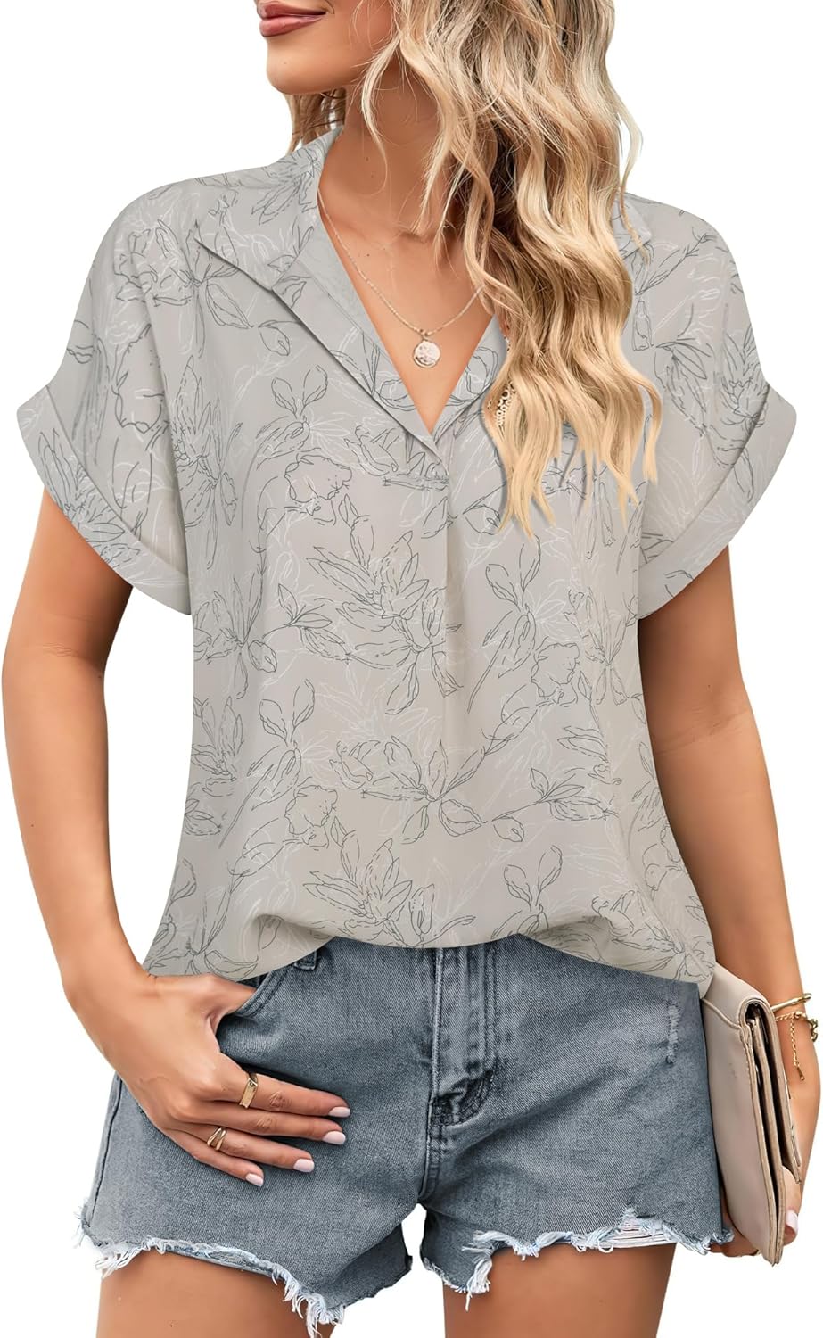 Timeson Women's Short Sleeve Chiffon Blouses for Office Work Business Attire Collared Shirts - Image 3