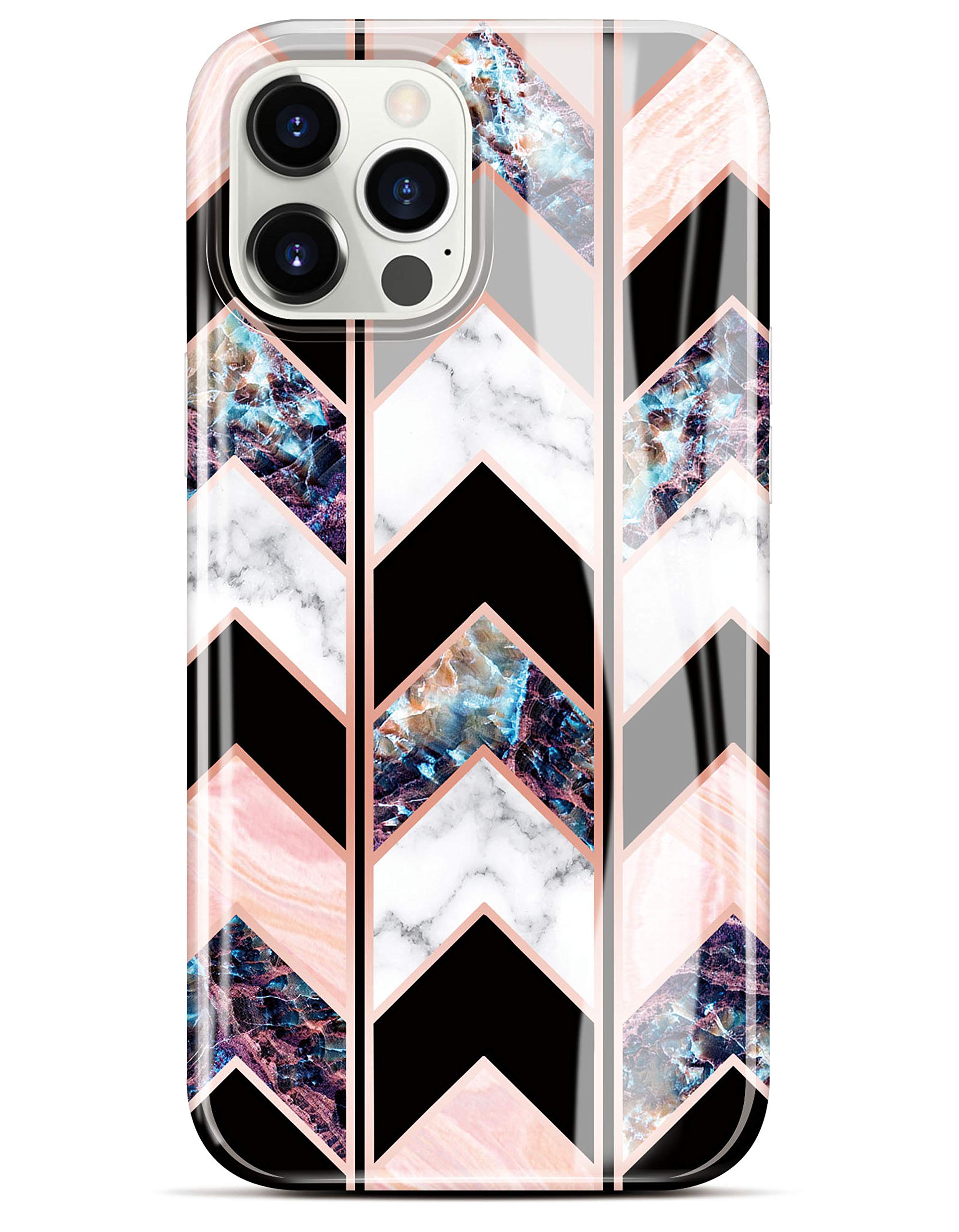 BAISRKEShiny Rose Gold Wave Geometric Marble Case Slim Shockproof Flexible Bumper TPU Soft Case Rubber Silicone Cover Phone Case Compatible iPhone 12 Pro Max 6.7 inch 2020 - Black