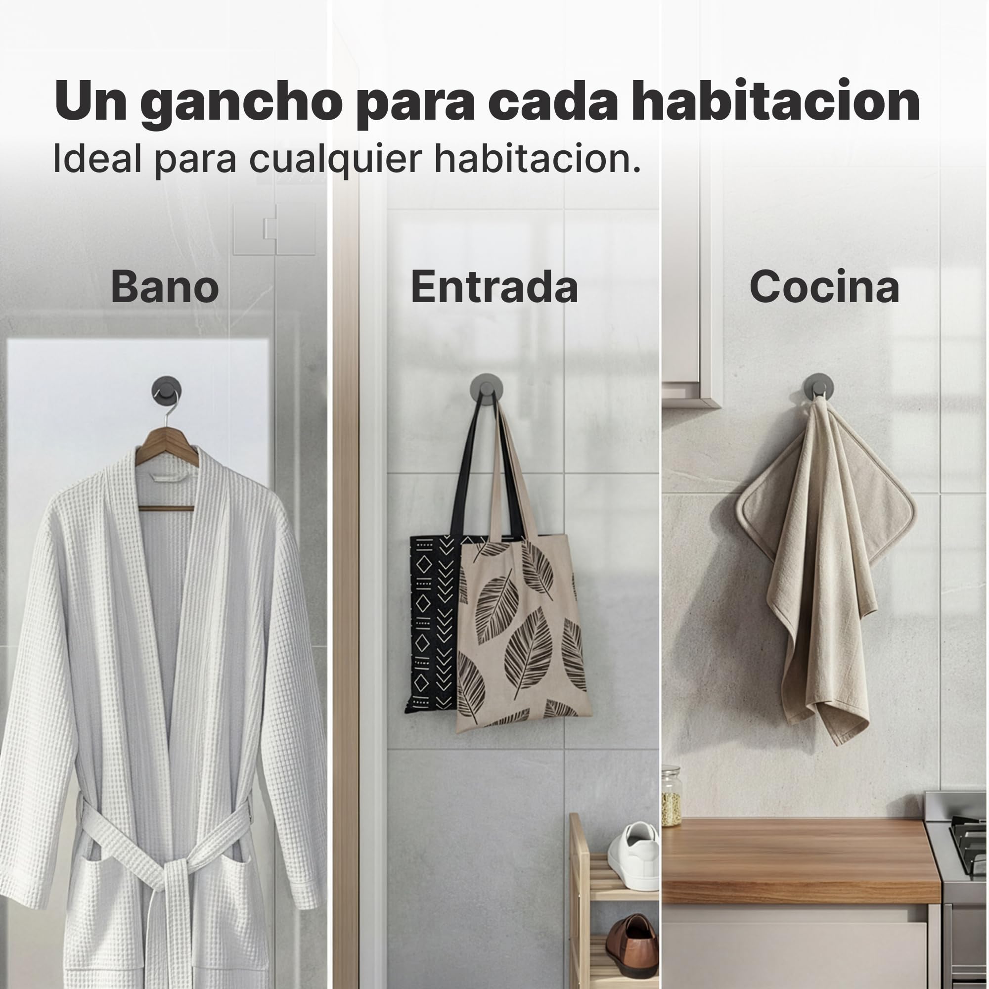 Minismus Ganchos Adhesivos para Pared, Colgadores Adhesivos Resistentes sin Taladro, Colgador Toalla Baño Cocina y Entrada, Ganchos para Colgar con Pomo Redondo, Acero Inoxidable Negro, 6 Unidades - 5