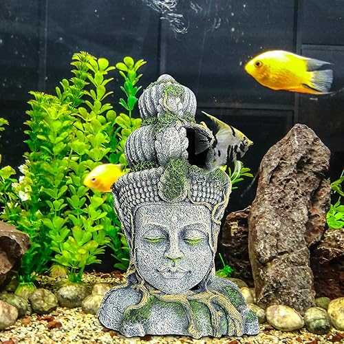 Miniatura 3 de Hamiledyi Estatua de cabeza de Buda para decoración de acuario, escondite de peces de resina, cueva de Betta para pecera grande, adornos para