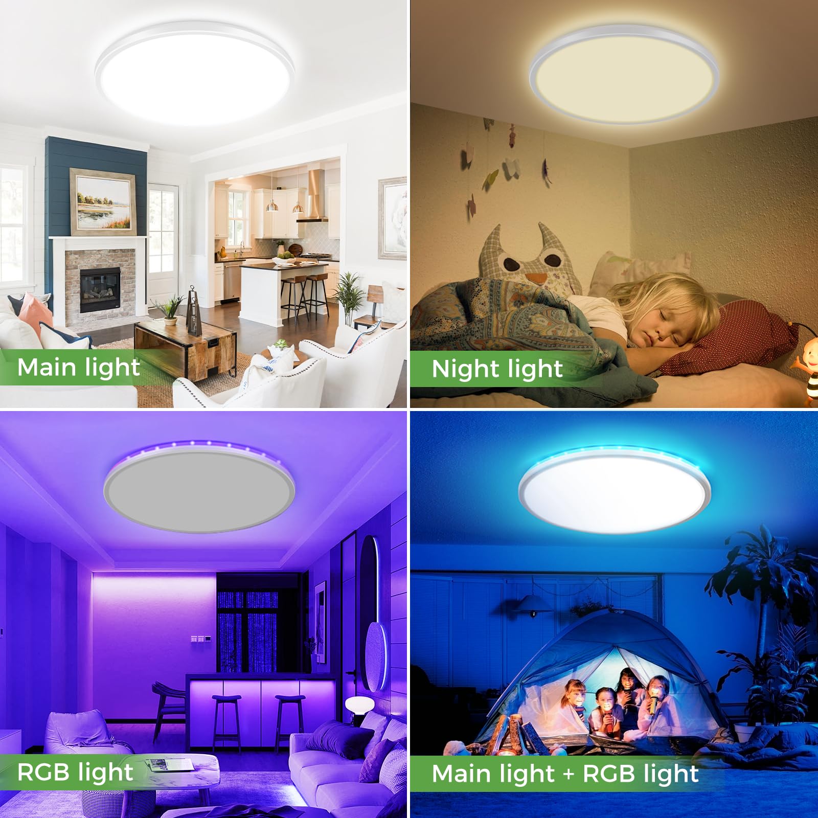 zemty 59CM LED Deckenleuchte Dimmbar mit Fernbedienung, 50W 5040LM RGB Farbwechsel Deckenlampe 3000K-6500K, Wasserfest Flach Lampe Decke für Badezimmer Kinderzimmer Schlafzimmer