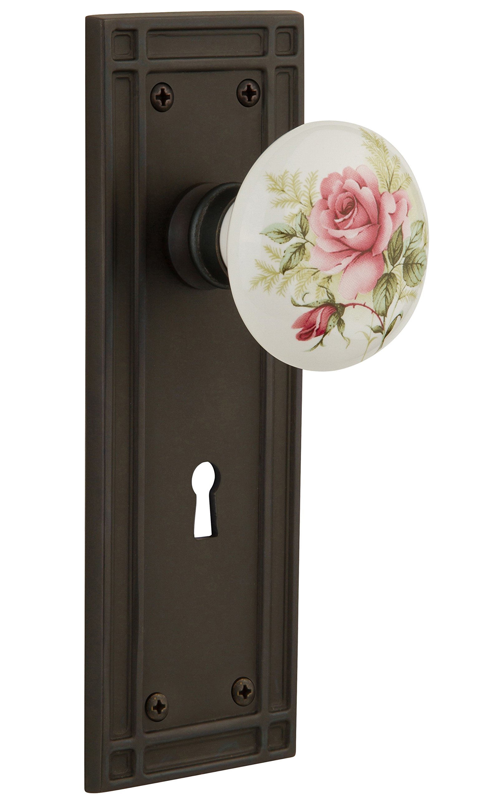 Amazon.com: 懷舊倉庫任務板附鑰匙孔白色玫瑰瓷把手, 716368