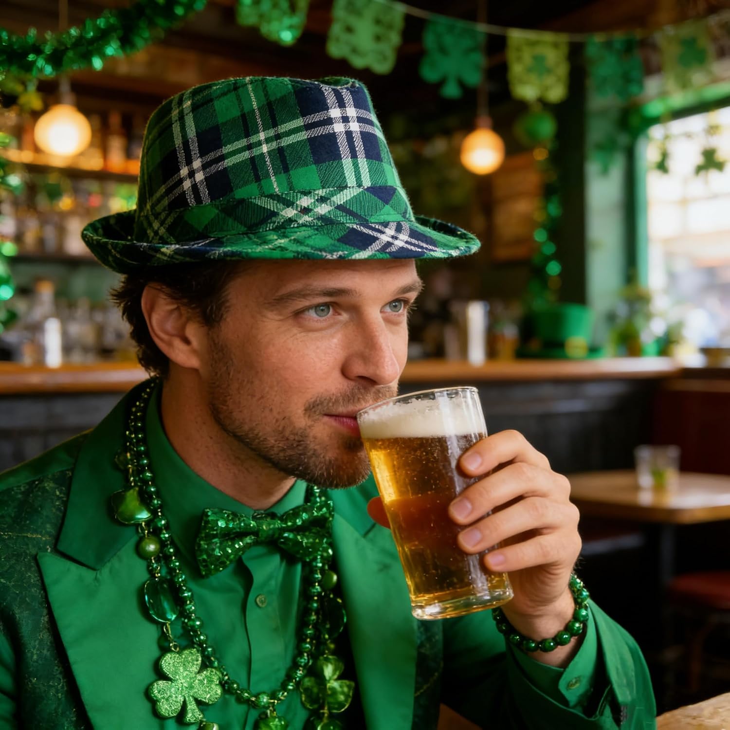 St Patricks Day Hat Green Top Fedora Hats Plaid Saint Patrick Irish Cap Leprechaun Costume Accessories - Image 3