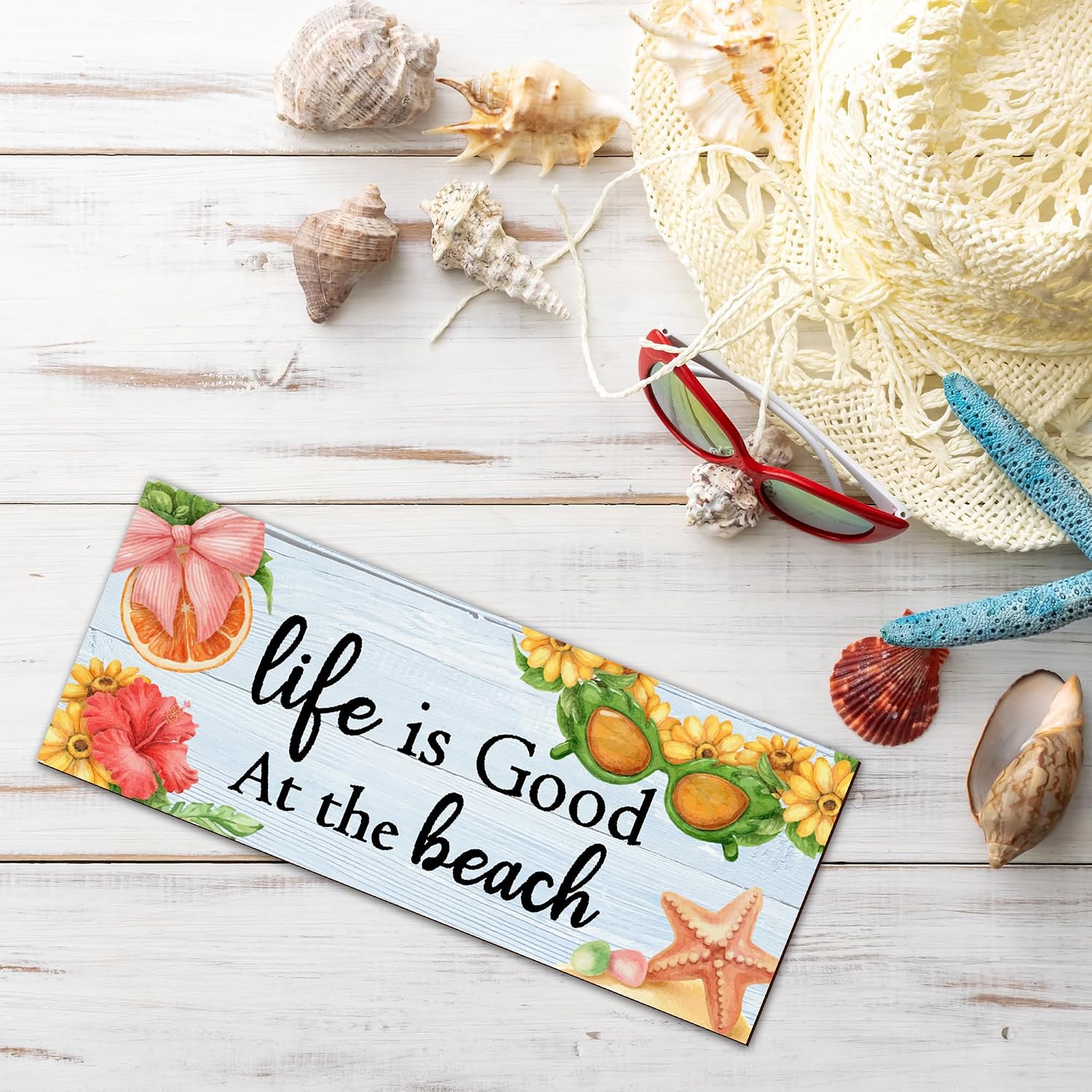 Life Is Good At The Beach Sign Wall Decor - 4x10 Inch Colorful Beach Wall Art Wooden Hanging Sign - Summer Decorations For for Home, Outdoor, Pool, Patio, Bar, Yard, Garden - A02 image 3