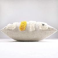 Vista 4 de Funda de cojín bohemia copetuda con rayas tejidas a mano, lino y algodón, funda de cojín decorativa simple para sofá y sofá, 18 x 18 pulgadas, 1