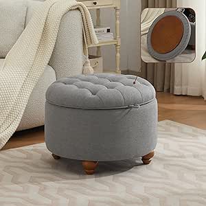 Amazon.com: WUTUTUEE 24Inch Round Storage Ottoman with Tray, Modern ...