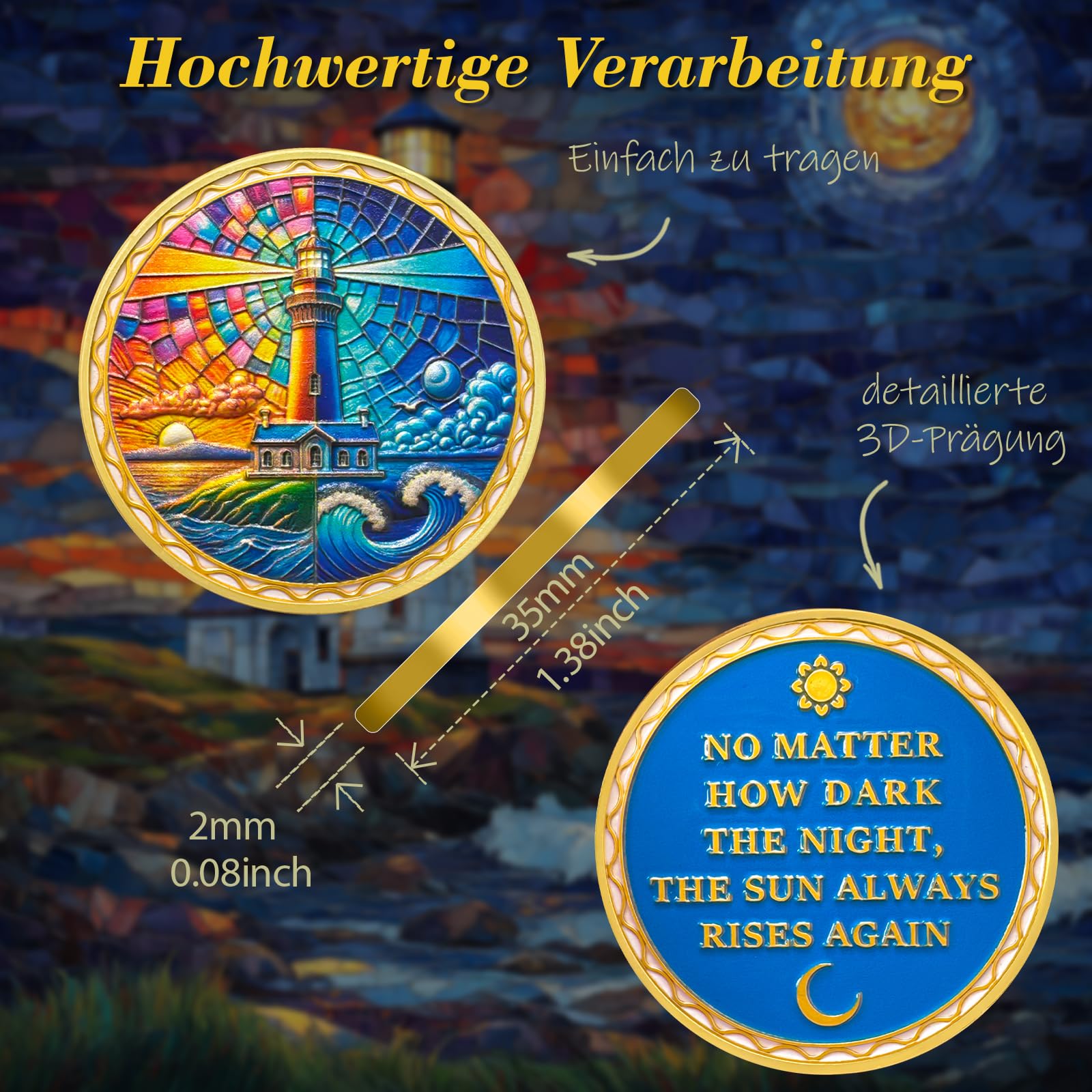Originale Buntglas-Chips Im Stil Von Nüchternheit, Tag- Und Nachtzyklus, Leuchtturm, Nüchternheit, Nüchternheitsmünze, Nüchternheit, Nüchternheit, Nüchternheit, Geschenke Für Männer Und Frauen