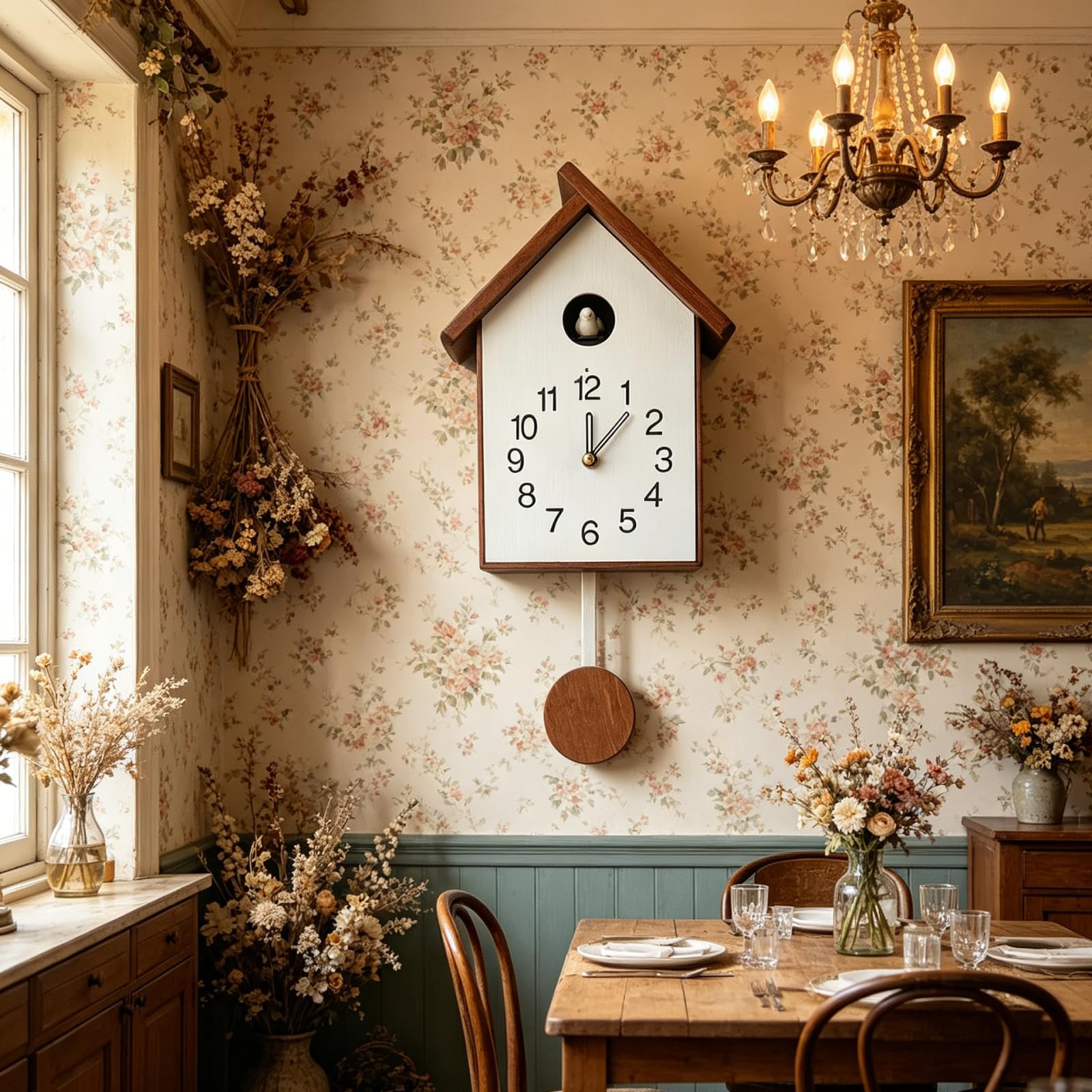 KESOTO Orologio a Cucù con Pendolo, Decorazione da Parete in Legno, Display con Numeri, Volume Regolabile, per Camera da Letto, Sala da Pranzo