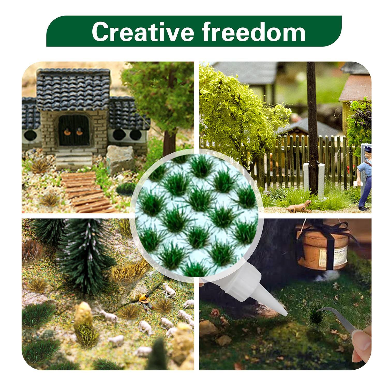 RHQFDM 120 Touffes Herbe Modélisme - Décoration Miniature Pour Train, Paysage DIY - Vert Clair Et Foncé