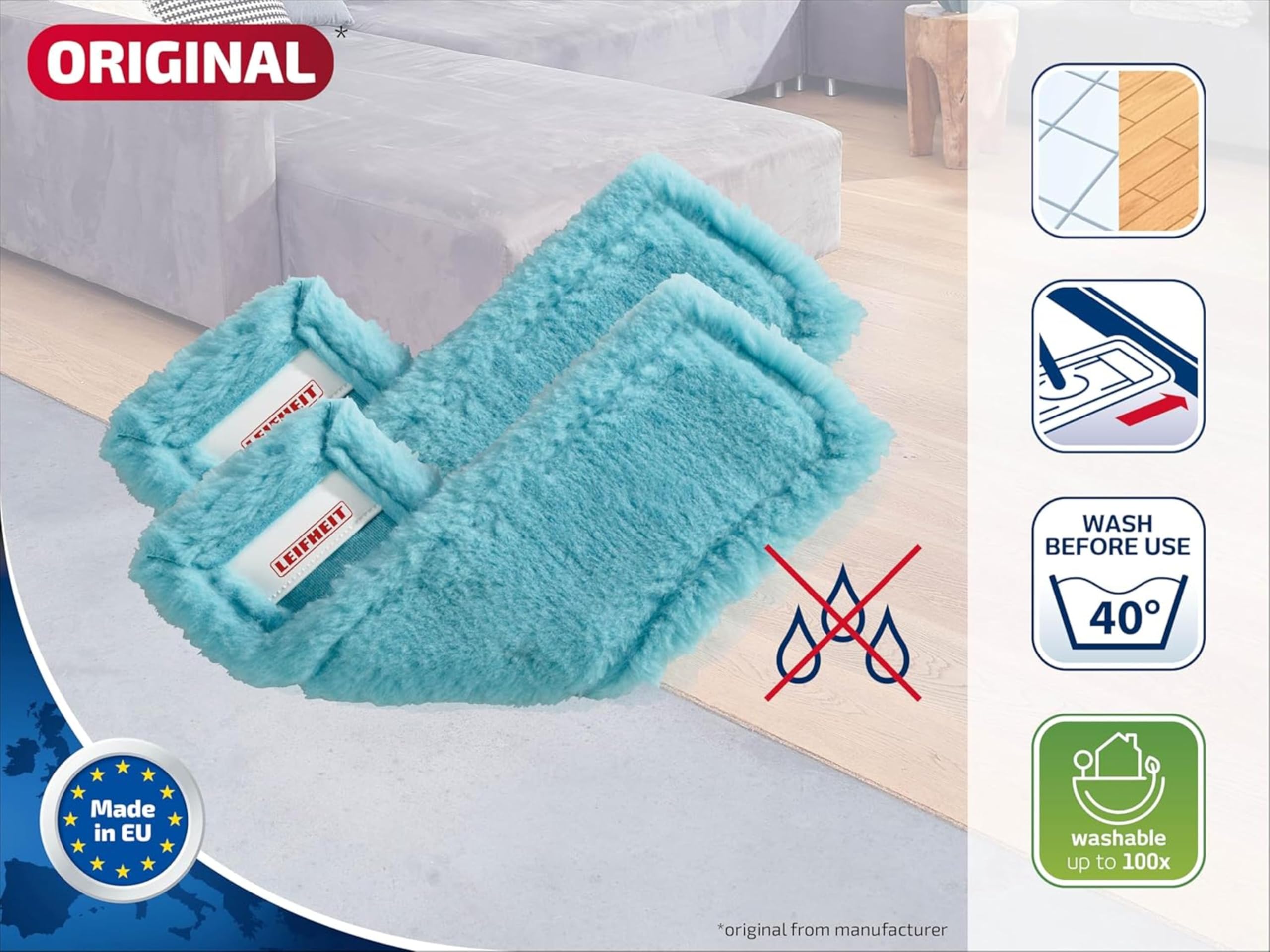 Set Leifheit de 2 Fundas de recambio para mopa Profi XL static plus, funda de poliéster lavable para mopa superabsorbente, apta para todo tipo de suelos, funda leifheit para mopa lavable a 40ºC
