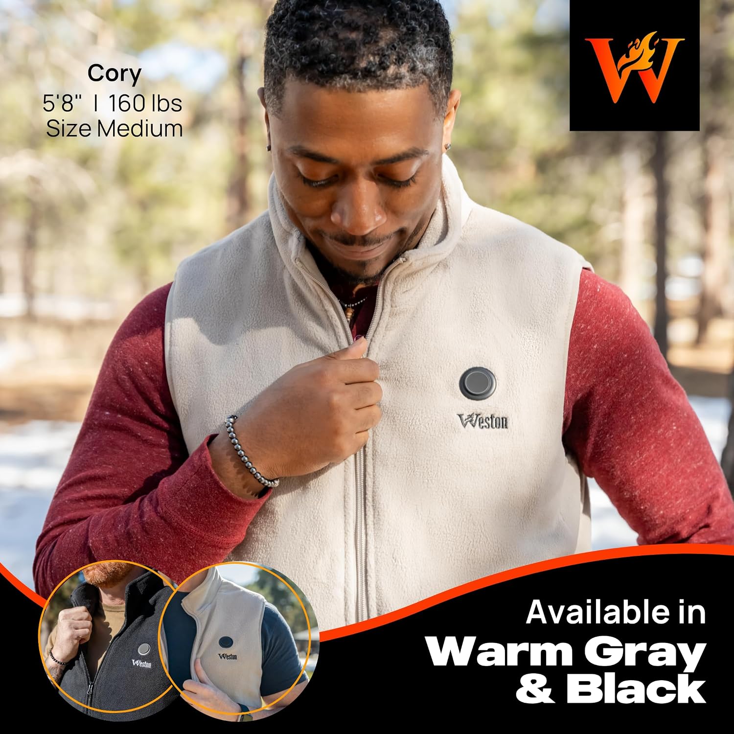 Weston Men’s Heated Fleece Vest, 7.4V Rechargeable Battery Pack Included, 4 Heating Zones, Machine-Washable Warm Vest