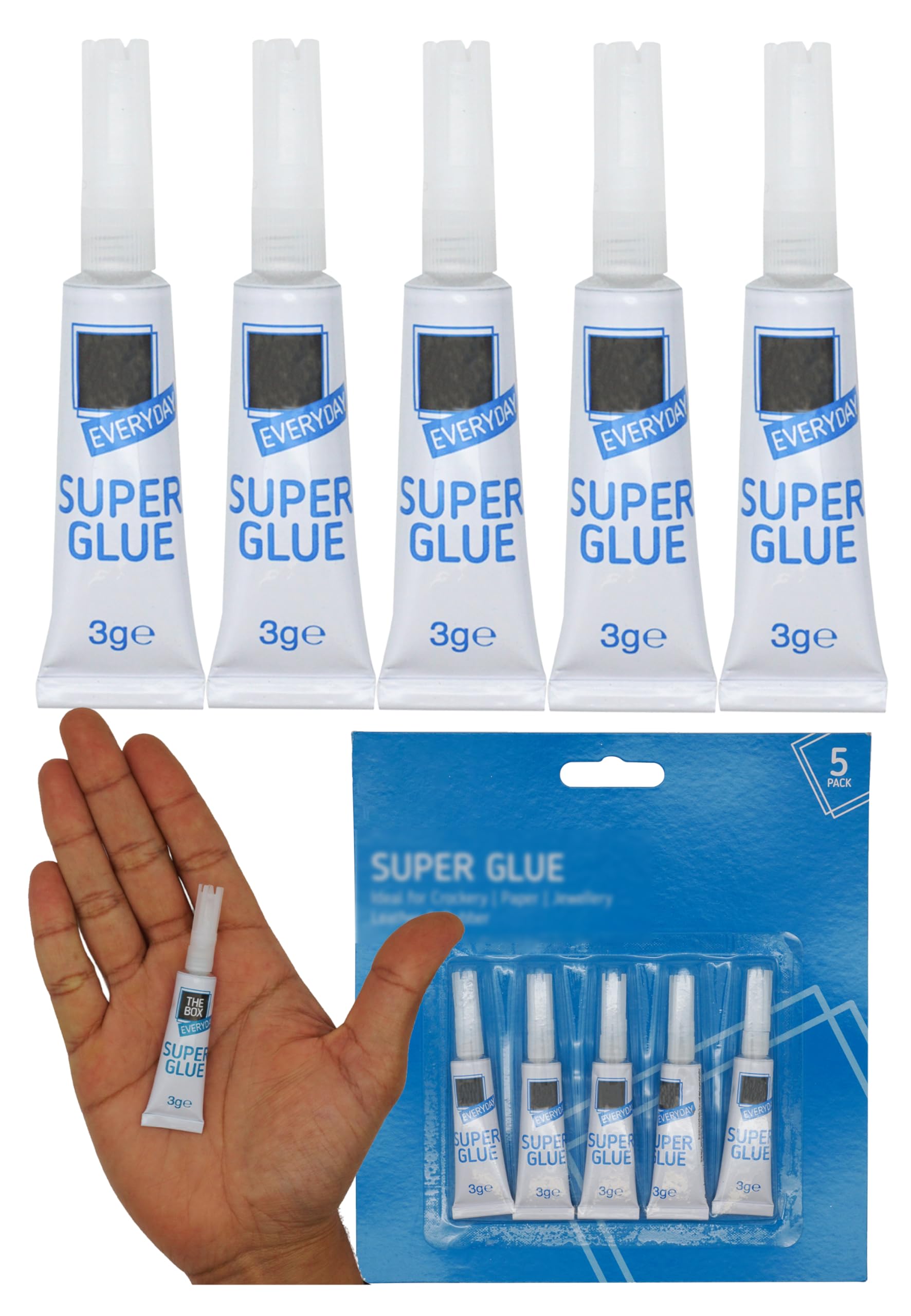 5Pcs Super Glue with Pin Point Nozzle, Fast-Setting Thick Gel Adhesive for Hard Plastic, Rubber, Metal, Leather, DIY Crafts, Pottery, Impact Tough, Waterproof