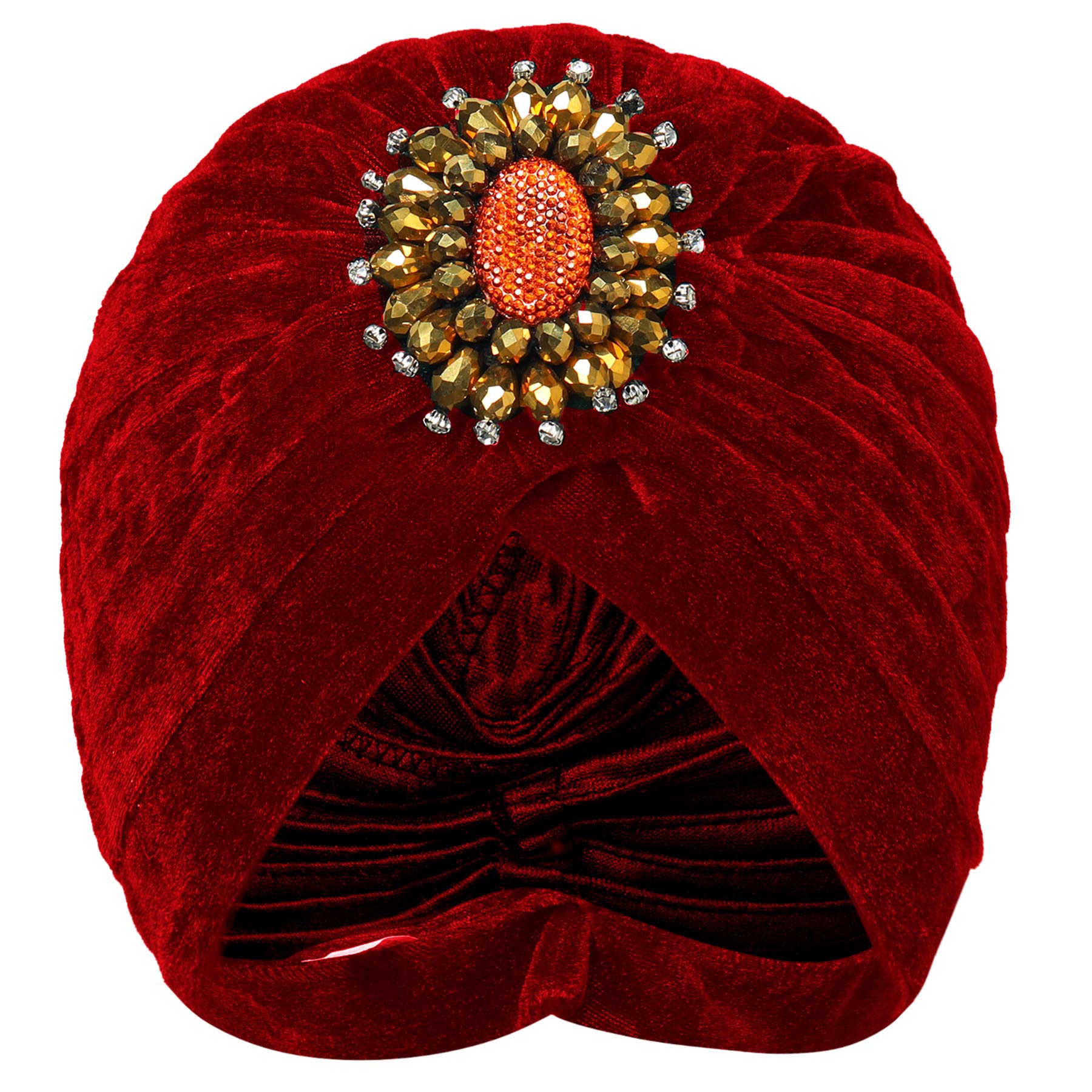BABEYOND Sombrero turbante para mujer con broche de cristal extraíble de los años 20, estilo retro, con plumas, turbante, borgoña, Talla única