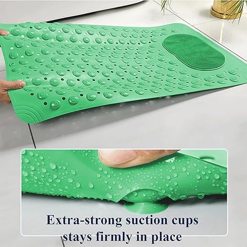 Miniatura 3 de Alfombrilla de baño para bañera y ducha, antideslizante con ventosas, exfoliante para pies, orificios de drenaje y puntos de masaje, PVC, 19.7 x Azul