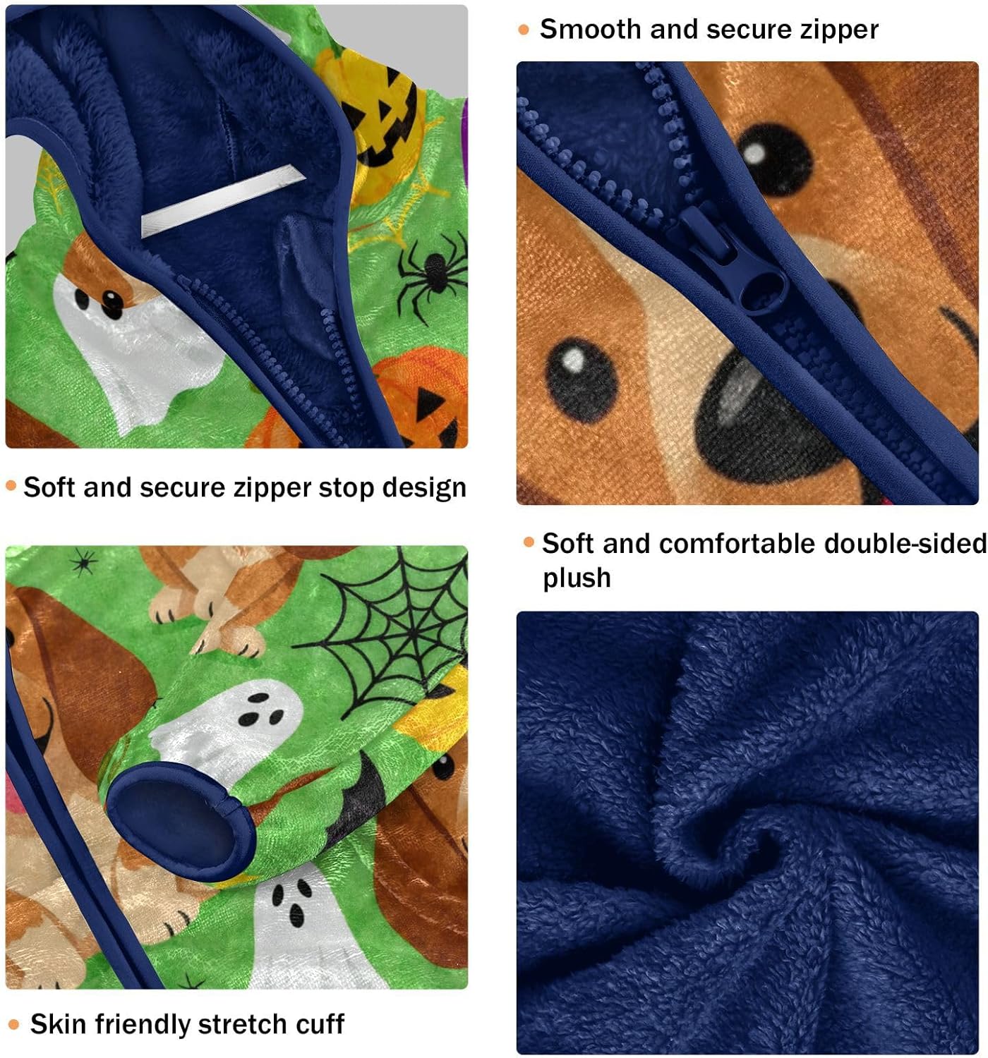 Halloween Green Cute Dog Fleece Jacket Toddler Boy Children's Coat Navy Blue Baby Boy Girl Clothes