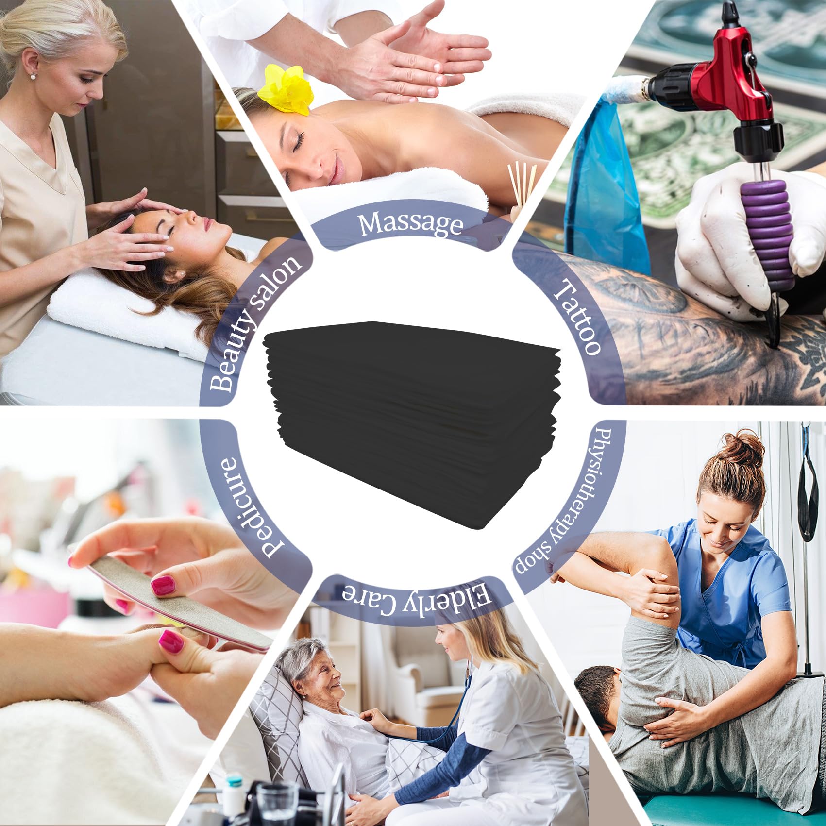 40 lenzuola usa e getta con angoli per lettino da massaggio, resistenti, elastiche, usa e getta, traspiranti, per spa, in tessuto non tessuto nero, 91 x 213 cm