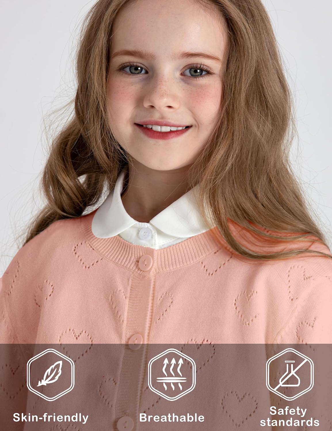 BOBOYOYO Girls Cardigan 100% Cotton Kids Heart Cardigan Sweater Valentines Long Sleeve Toddler Girl Soft Knit Cardigan - Image 5