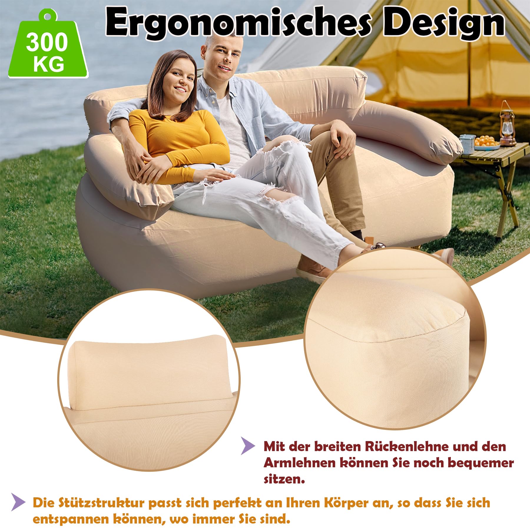 Divano Gonfiabile Raxove - Poltrona Doppio Strato Per Esterni, Campeggio E Viaggi