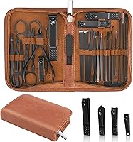 Takecareofyourbeauty 26-Piece Professional Manicure Set - Stainless Steel Nail Clippers & Grooming Tools with Luxurious Brown Travel Case