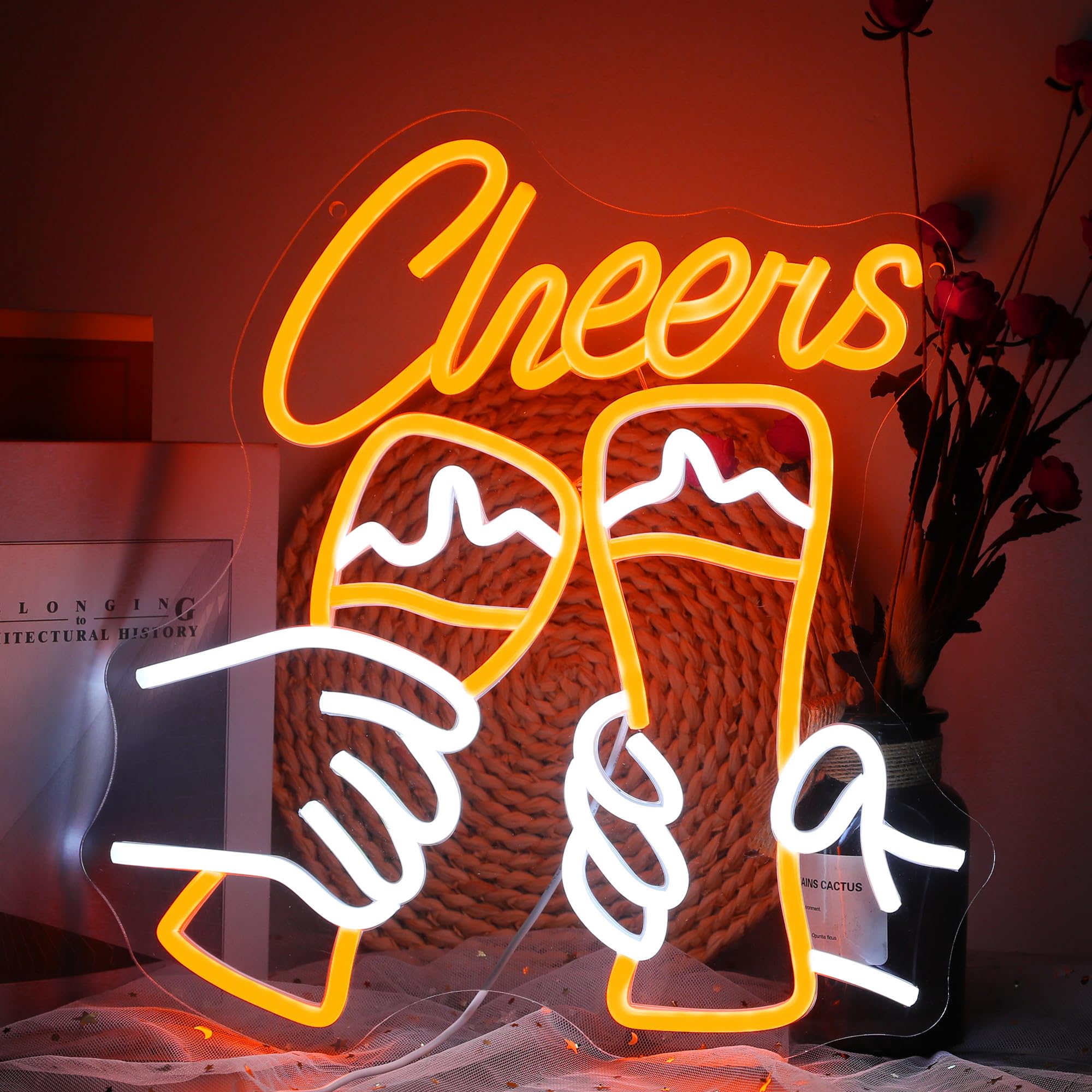 DWOOKE Cheers Neon Sign,Bar LED Signs for Wall Decor USB Powered Dimmable Beer Neon Lights Perfect Bar Accessories Decor for Home Pub Club Gaming Room Party