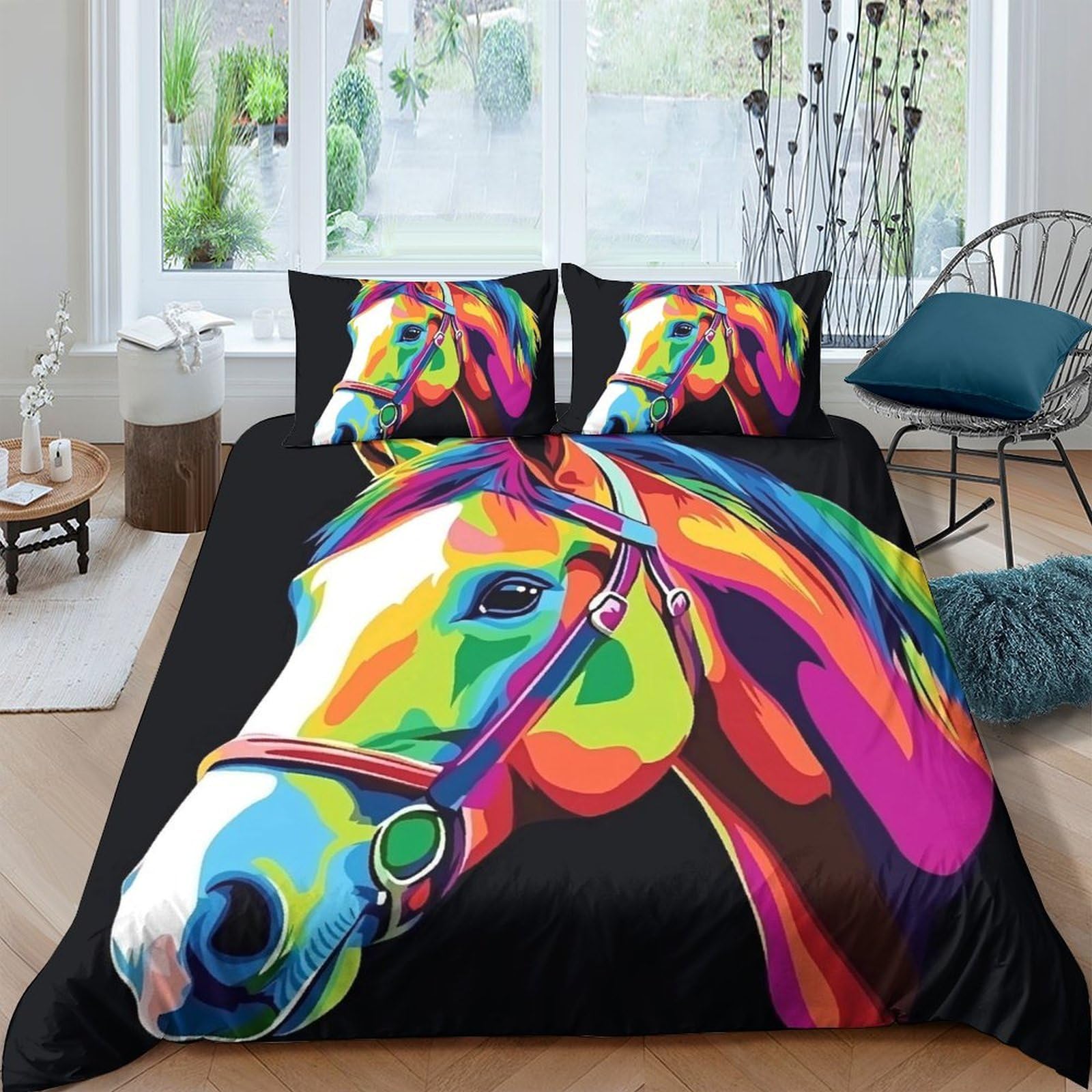 Ctjqhvkz Style-7 3D Printed Colorful Horse Fitted Sheet Microfiber Soft Bedroom Decor Rainbow Animal Mattress Cover For Adults Teenagers Single（135X200cm）