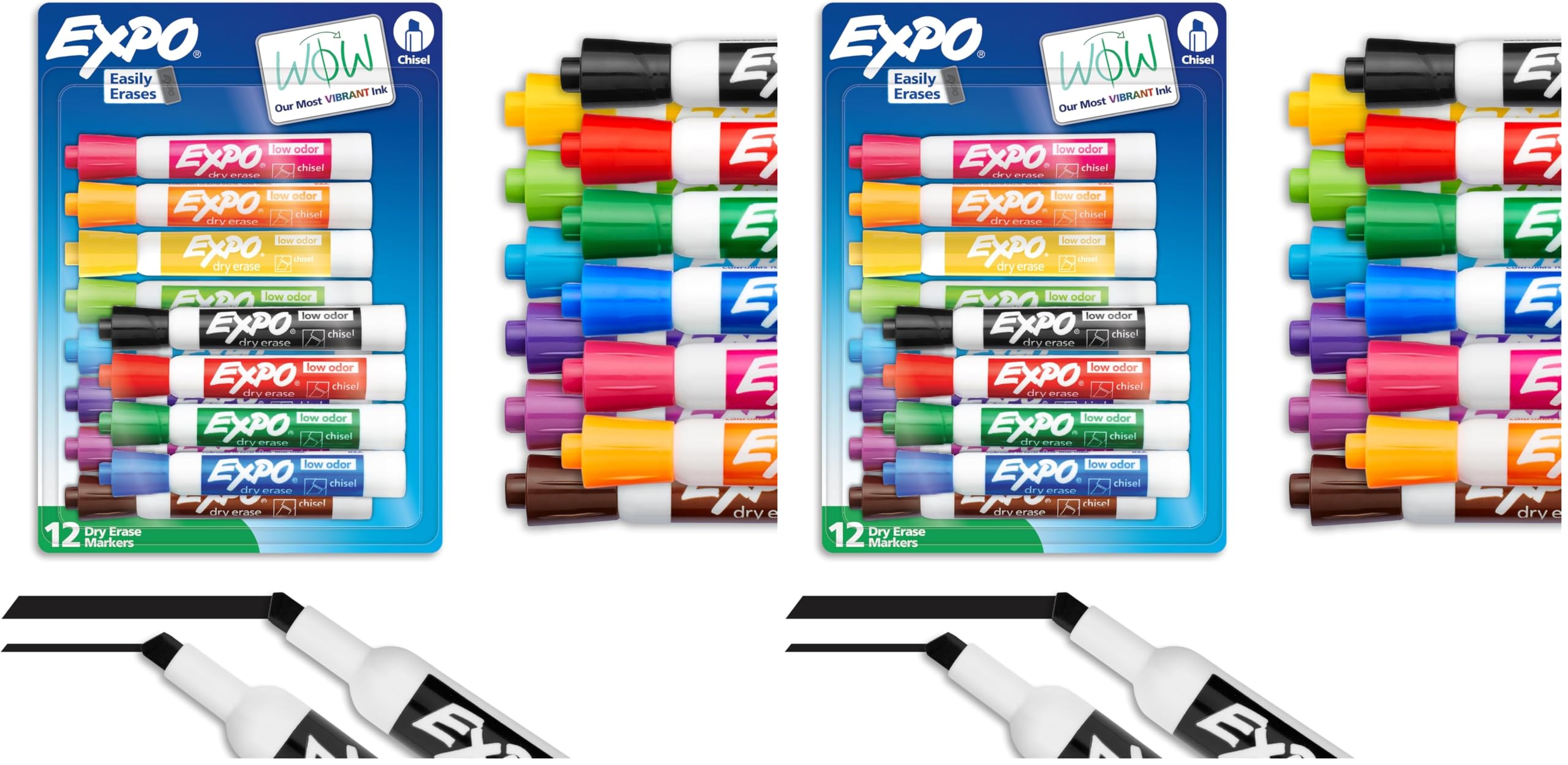 EXPO Dry Erase Markers, Low Odor Ink, Assorted Colors, Chisel Tip, Pack of 24 | Vibrant Ink for Whiteboards & Beyond - main product image
