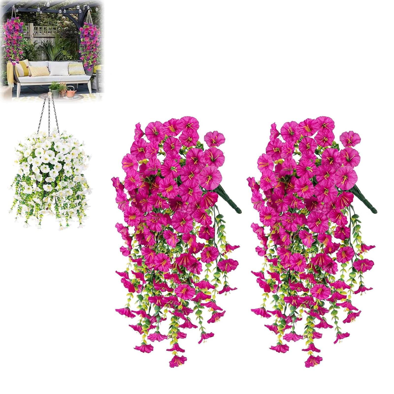 Kouamor Pink 2Pcs 75Cm Artificial Hanging Flowers Uv Resistant Fake Flowers Artificial Plants Outdoor Flower Bouquet Vine Plants Drooping Plants For Home Wall Garden Wedding Indoor Outdoor Decor (Pink)