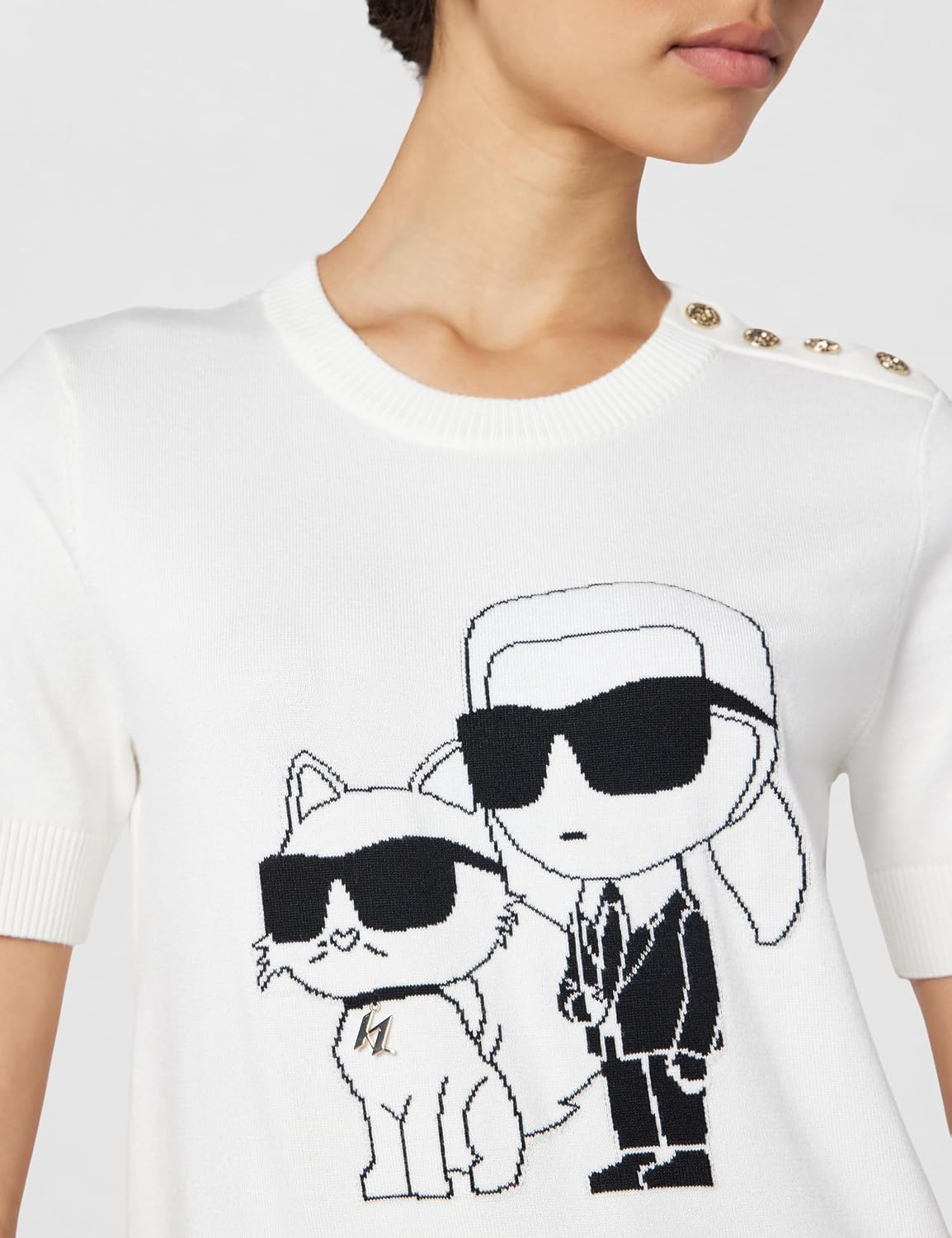 Karl Lagerfeld Women's Karl Choupette Logo Short Sleeve Whimsy Sweater