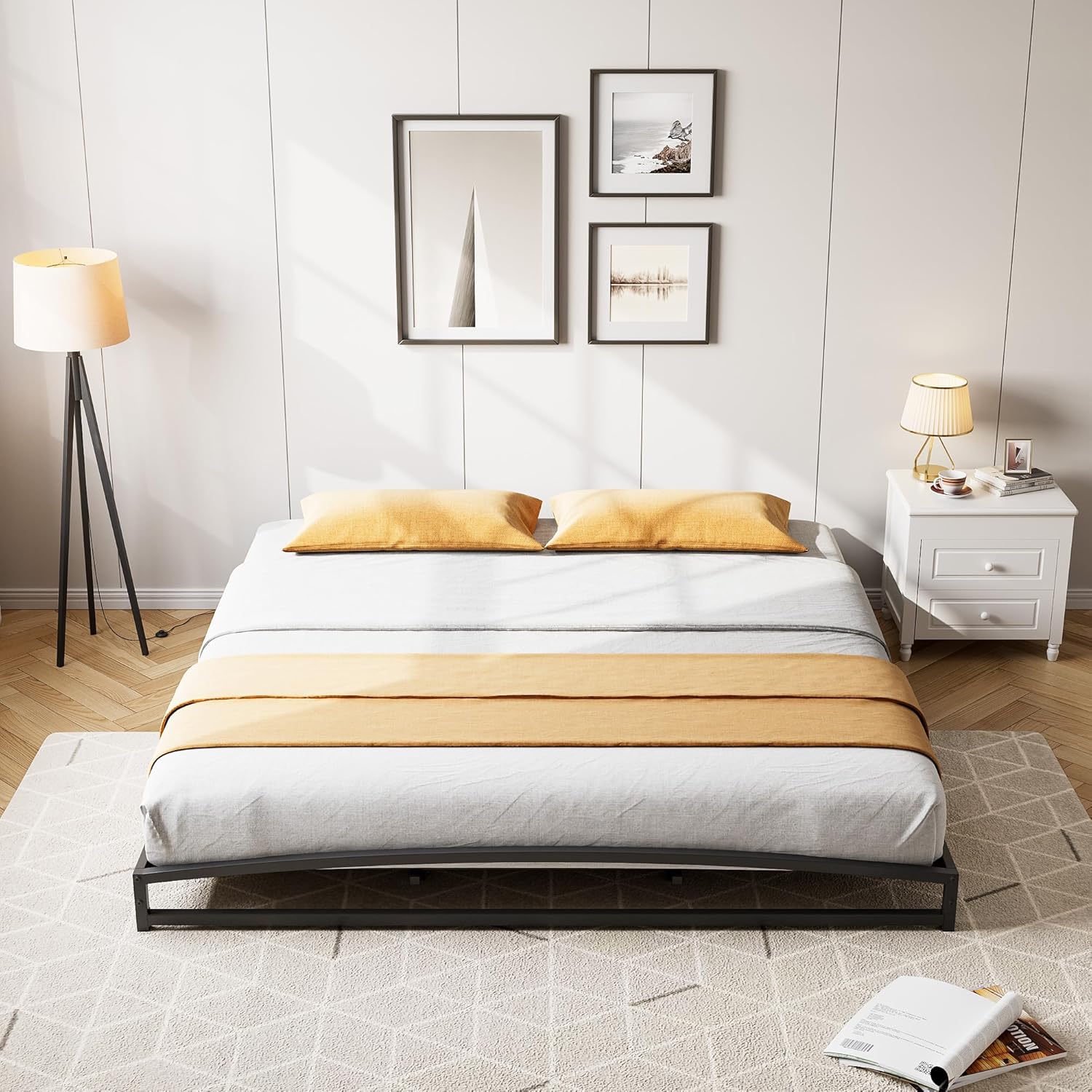 IDEALHOUSE King Bed Frame with mattress and bedding