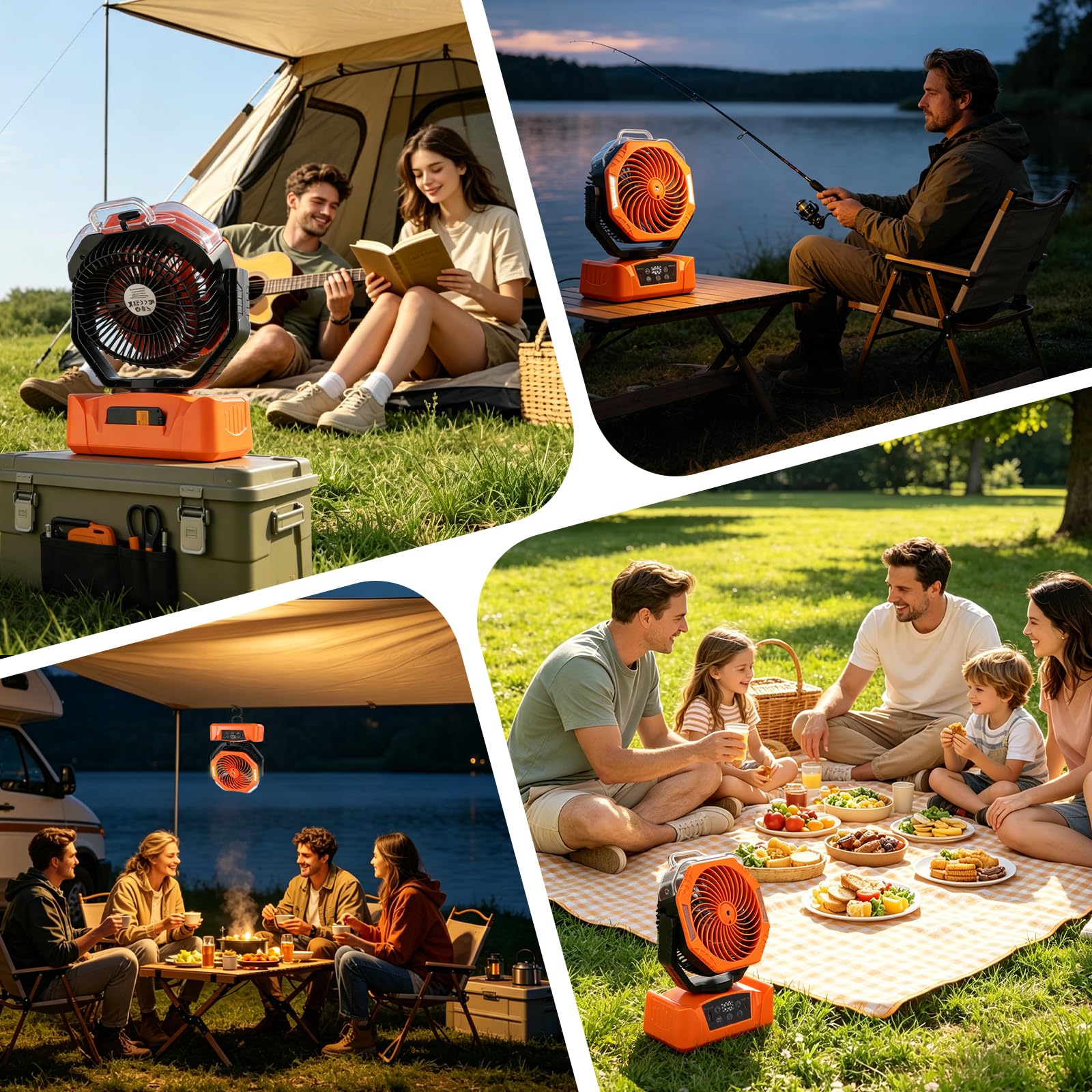 JONRRYIN Ventilatore da Campeggio 20000mAh, Ventilatore Ricaricabile con Nebulizzazione USB, Ventilatore da Tavolo con 6 Modalità Luce, 6 Velocità, Rotazione 270°, per Camper e Tenda