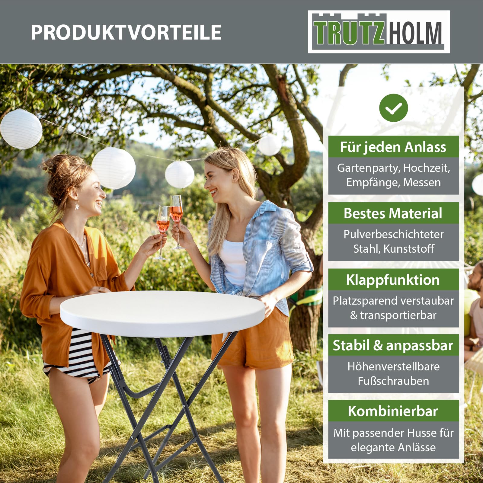 TRUTZHOLM Stehtisch ca. Ø 80cm wahlweise mit Husse Bistrotisch Partytisch Klapptisch Biertisch + Decke (Stehtisch inkl. Husse weiß)